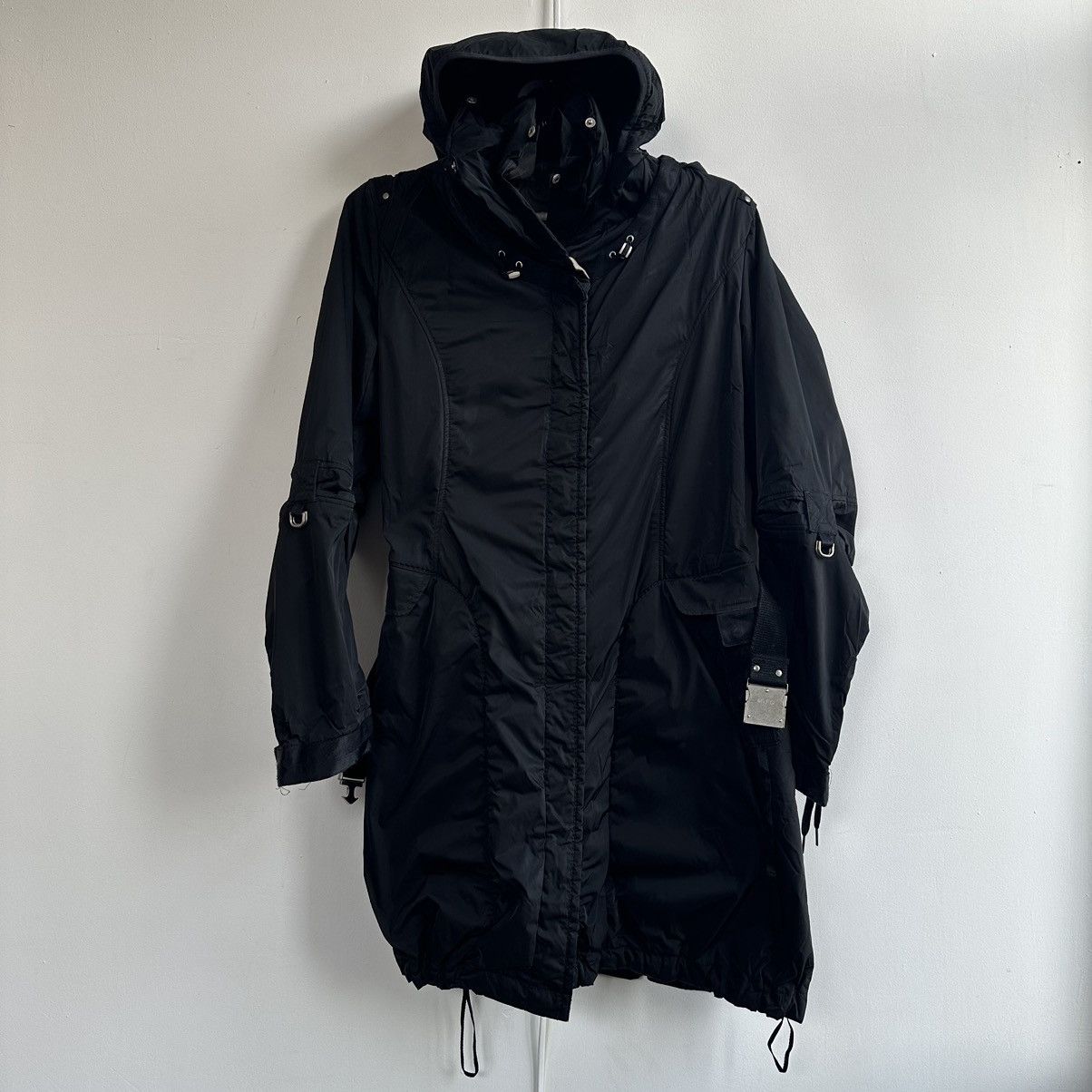 Marithe + Francois Girbaud 🔥BLACK nylon BONDAGE LONG JACKET MFG Size L / US 10 / IT 46 - 15 Thumbnail