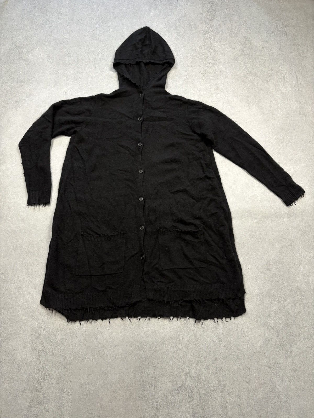 Rundholz Rundholz Dip Black Hooded Wool Blend Distressed Cardigan Size S / US 4 / IT 40 - 1 Thumbnail