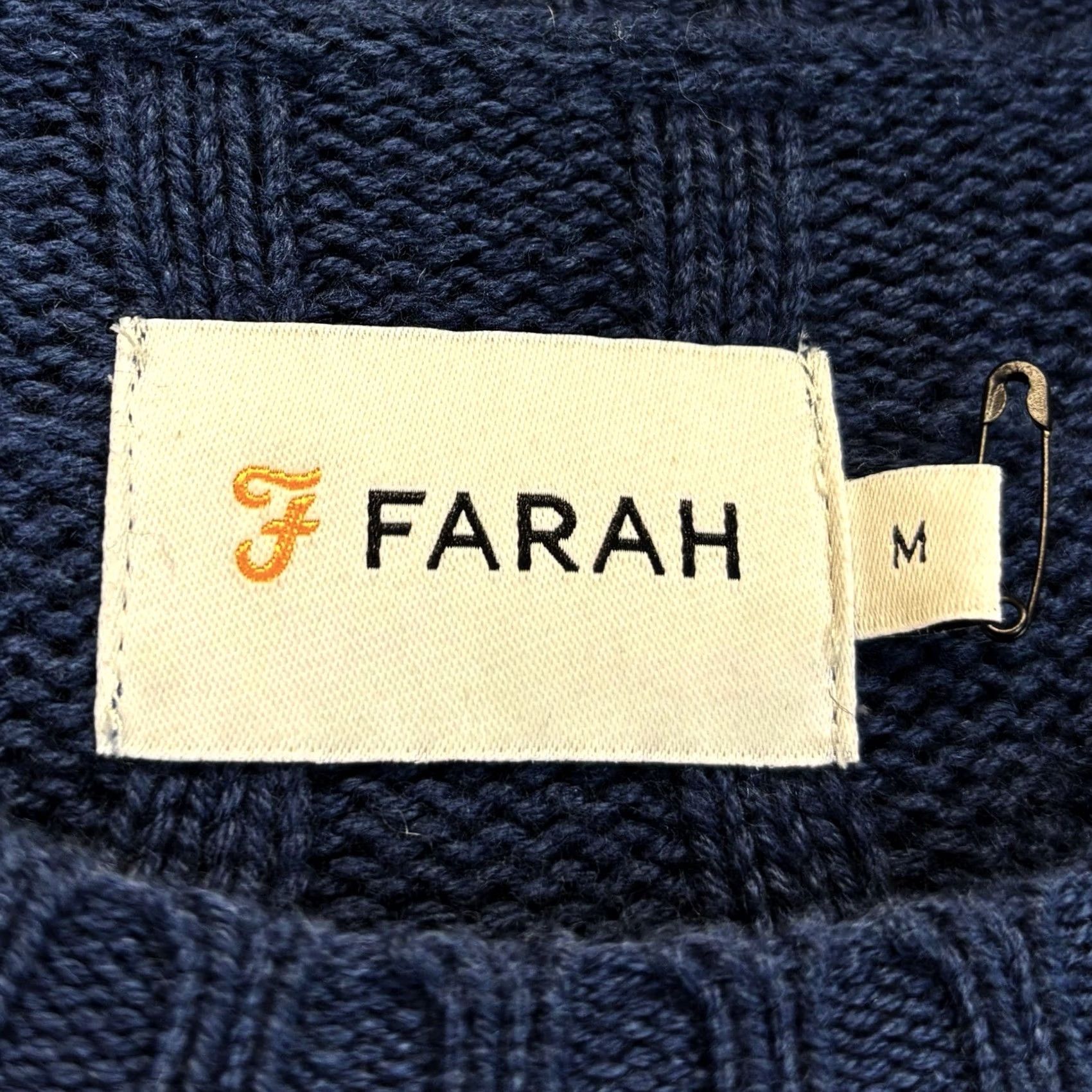 Farah Farah Jumper Cable Knit Navy Medium Mens Crew Neck Long Sleeve Pullover, Regular Fit, Used in Very Good Condition Size US M / EU 48-50 / 2 - 4 Thumbnail