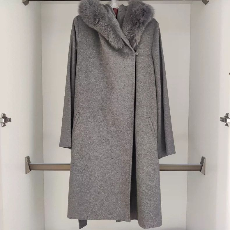 Other Max Mara Classic Fox Fur Collar Hooded Lace-Up Midi Coat Size M / US 6-8 / IT 42-44 - 1 Thumbnail