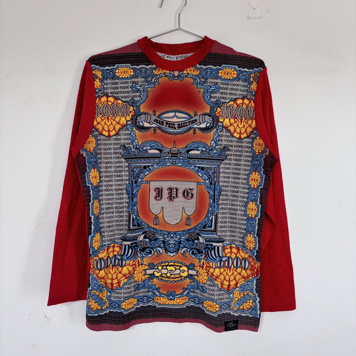 image of Jean Paul Gaultier x Vintage Early 90's Jpg 10,000 Bill Print Longsleeve in Red, Men's (Size Medium