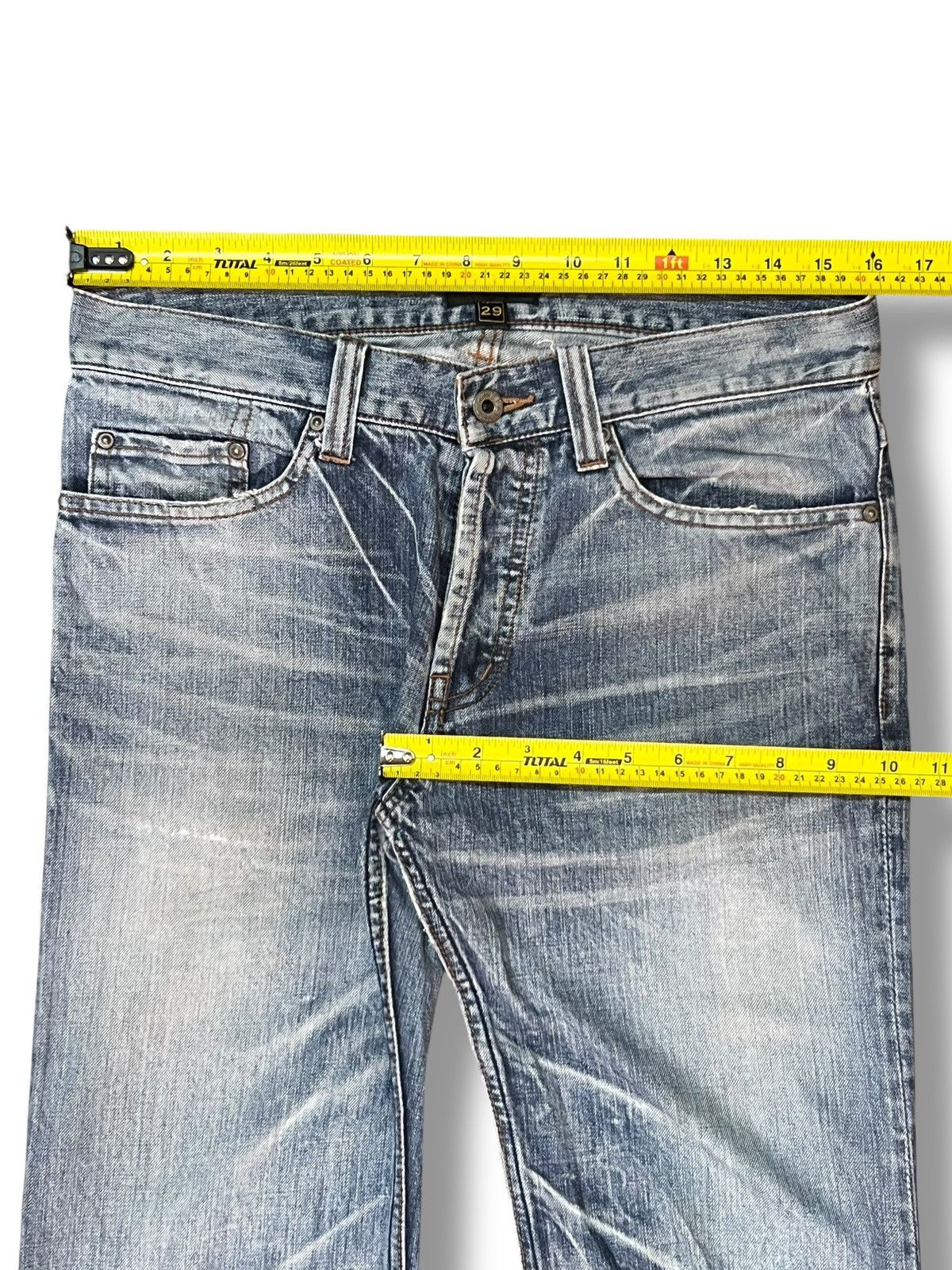 Japanese Brand Vintage Axal Slim Straight, Faded Wash, Distressed Jeans Size US 32 / EU 48 - 14 Thumbnail