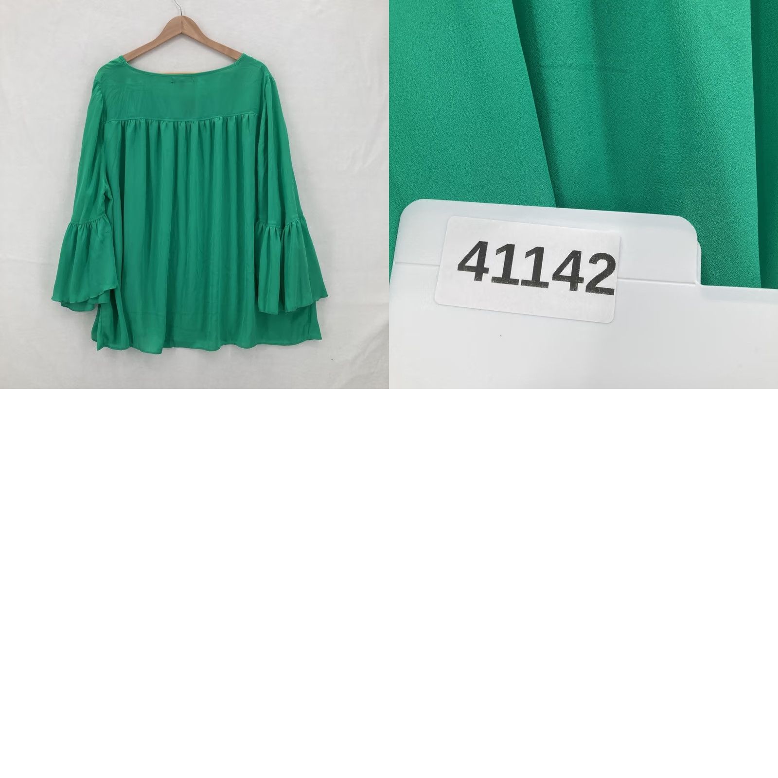 Vintage Lane Bryant Green Bell Sleeve Ruffle Tunic Shirt Womens 18/20 Flowy Keyhole Neck Size 3XL / US 20-22 - 9 Thumbnail