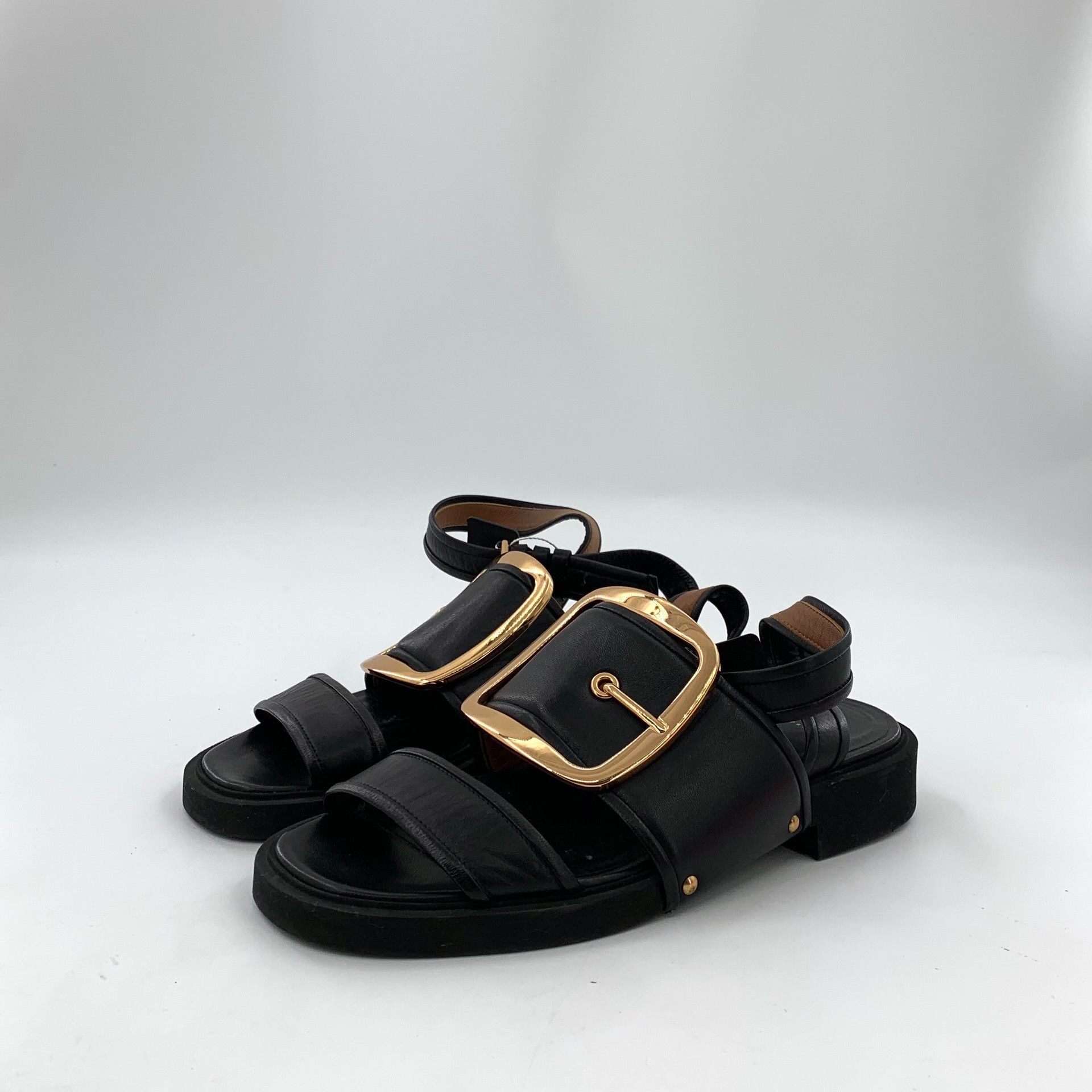 Givenchy Givenchy Black Leather Square Buckle Flat Sandals Size US 6 / IT 36 - 1 Thumbnail