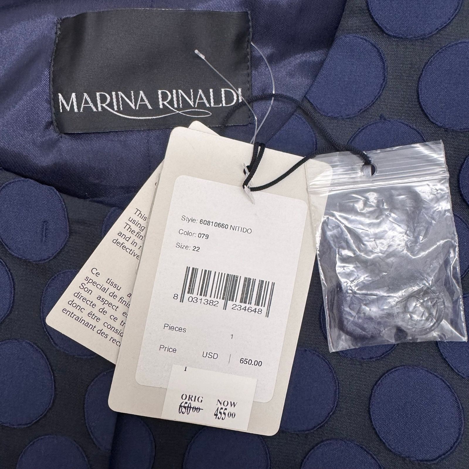 Marina Rinaldi Marina Rinaldi Blue Navy Polkadot Coat Jacket Plus 22 Career Size 3XL / US 20-22 - 7 Thumbnail