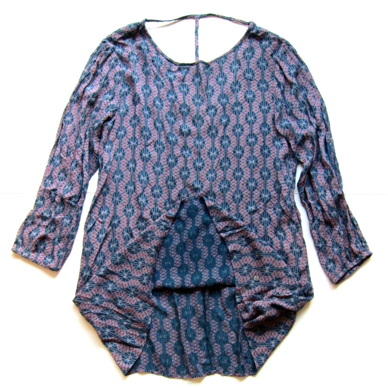 Vintage ROXY Dress Geometric Pocket Long Sleeve Tunic Shift L Pink 100% Rayon Women Regular Size L / US 10 / IT 46 - 5 Thumbnail
