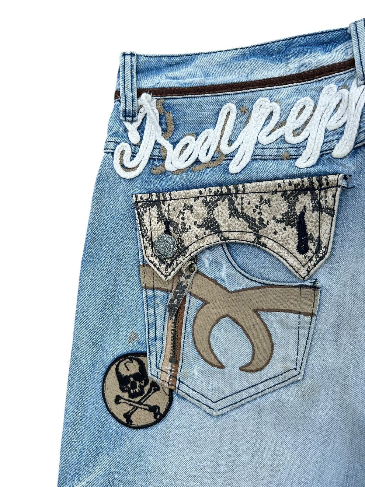 Kapital Red Pepper Japan Studded Snake Skin pocket Distressed Denim Size US 34 / EU 50 - 4 Thumbnail