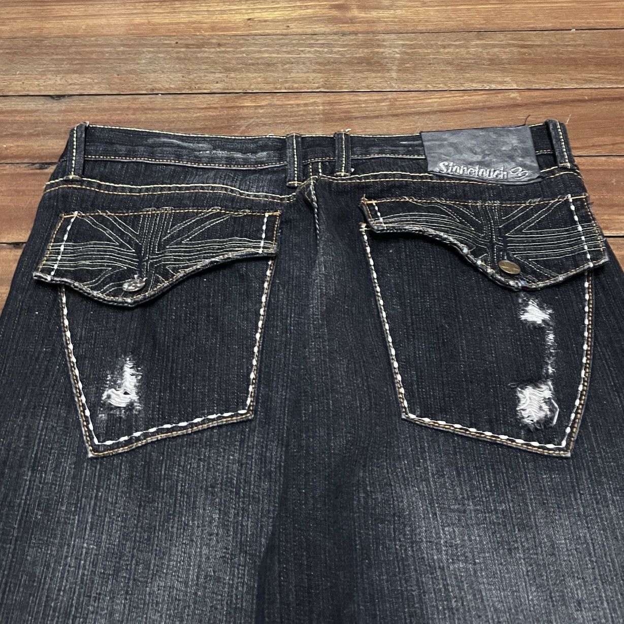 Le Grande Bleu (L.G.B.) Rare Design Vintage Brand Stone Touch Flared Jeans 2000s Size US 34 / EU 50 - 4 Thumbnail