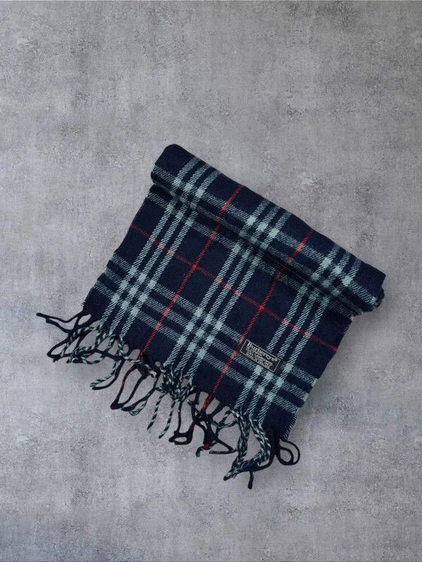 Burberry Vintage szalik Burberry full pattern granatowy wełniany Size ONE SIZE - 3 Thumbnail