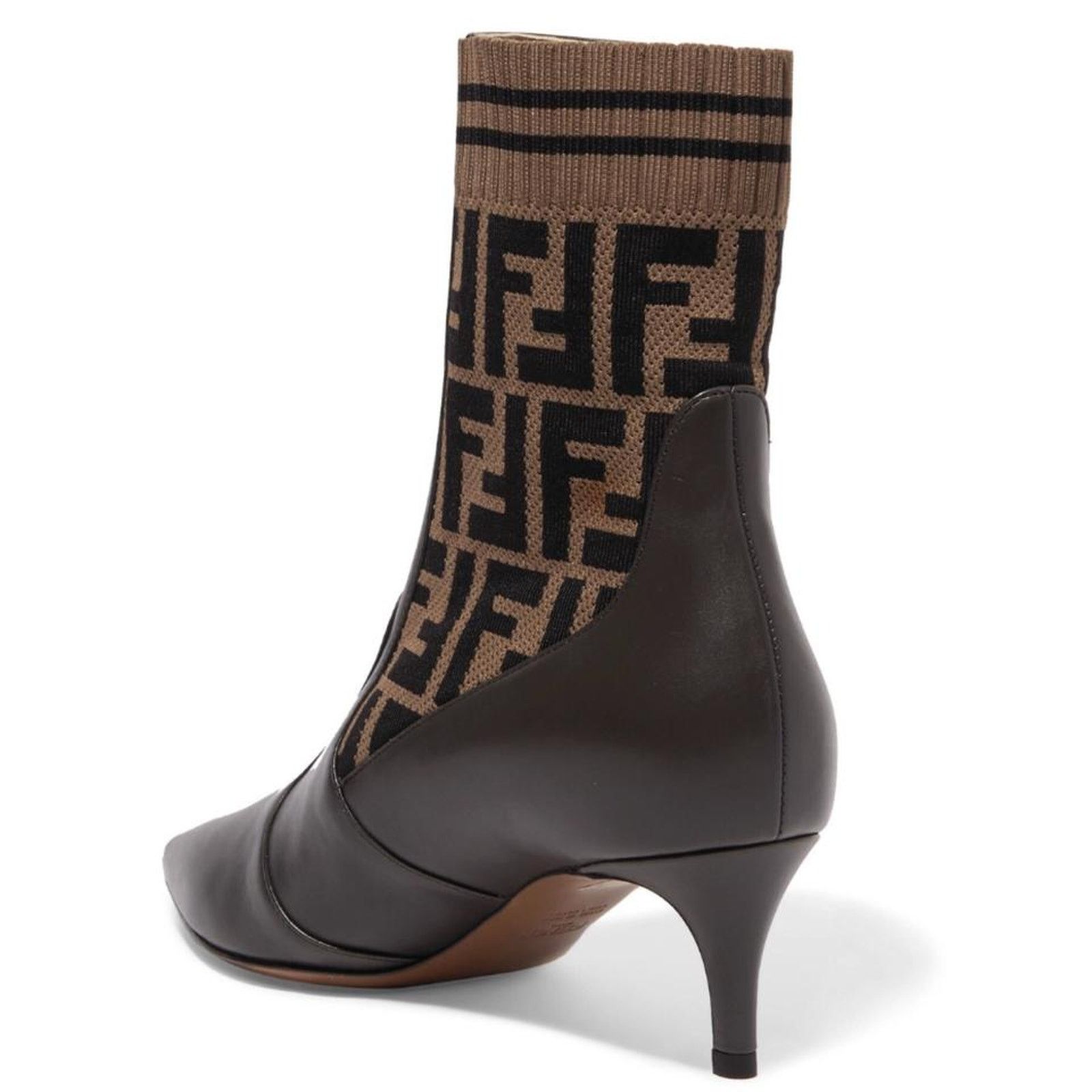 Fendi Rockoko FF logo stretch knit leather ankle boots 36 Size US 6 / IT 36 - 4 Thumbnail