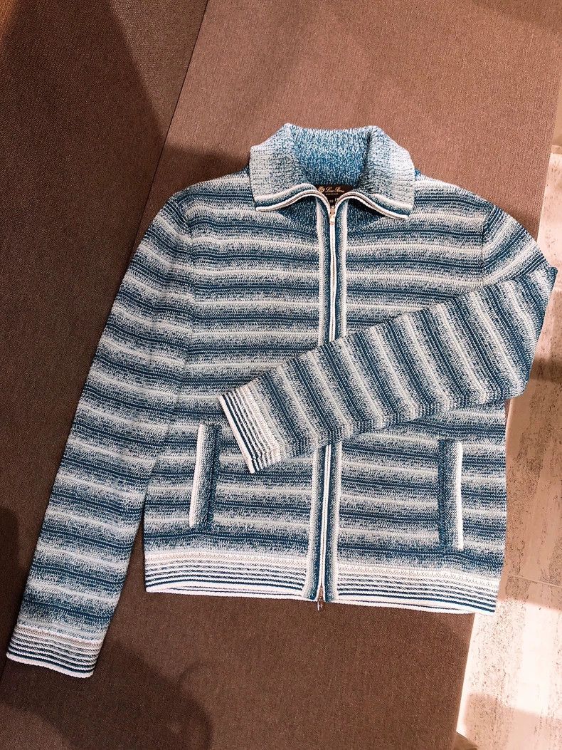 Loro Piana LORO PIANA Blue and white gradient stripes stand collar kn Size M / US 6-8 / IT 42-44 - 1 Thumbnail