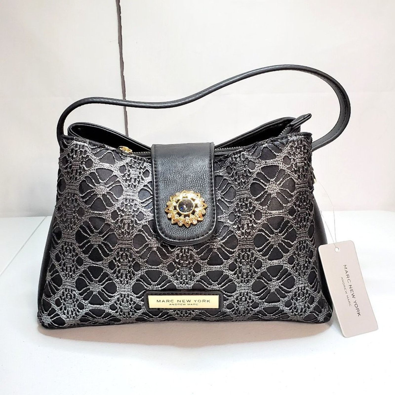 Marc New York outlets Embellished Metallic Lace Satchel Handbag