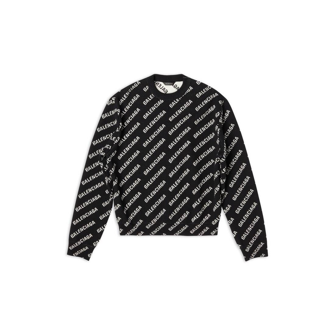 image of Balenciaga O1Mt1Gz0524 Mini Allover Logo Sweater In Black/white, Women's (Size Small)