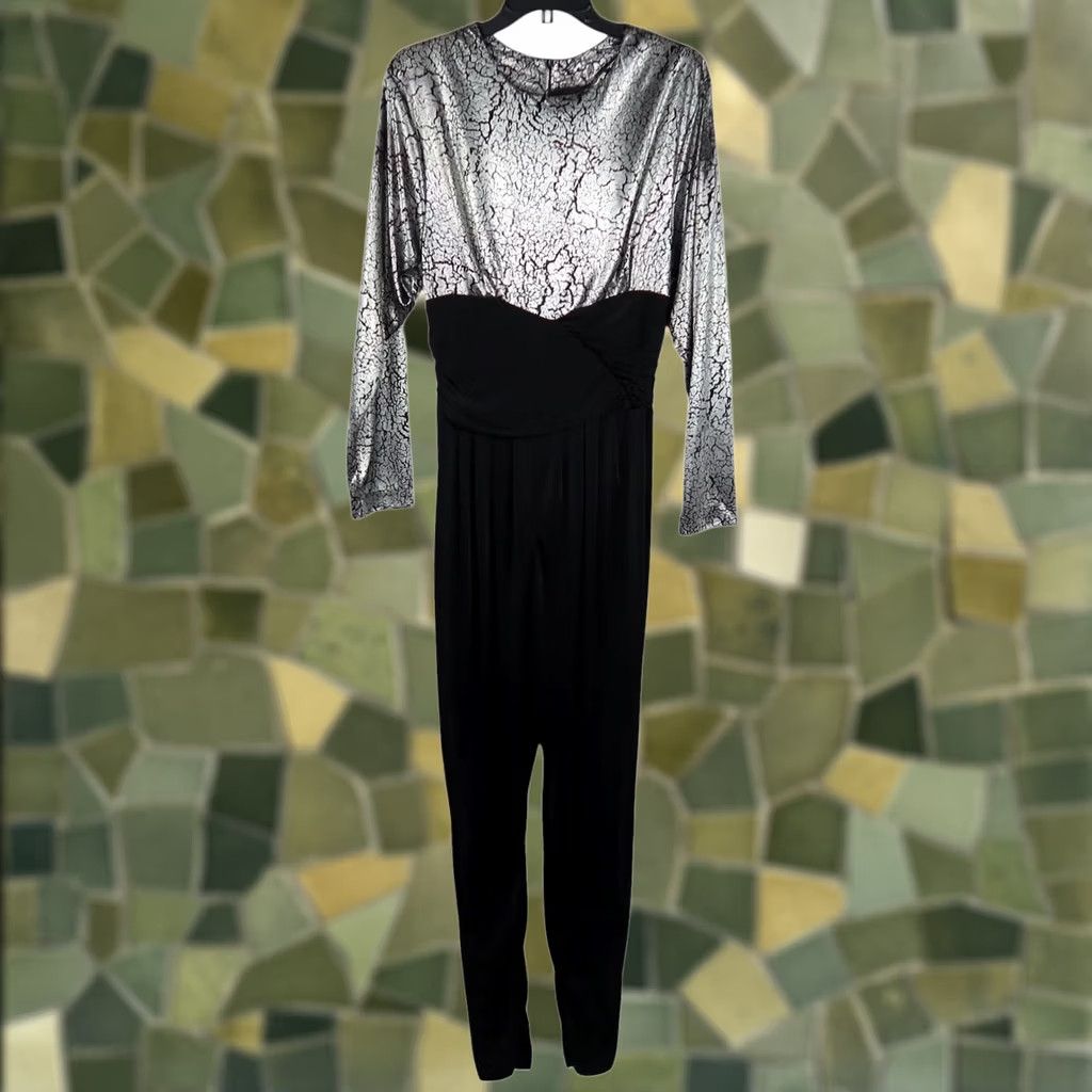 Vintage VINTAGE Calhoun Jumpsuit One-Piece Metallic Silver and Black 80s 90s Zip Ladies S Size 28" / US 6 / IT 42 - 1 Thumbnail