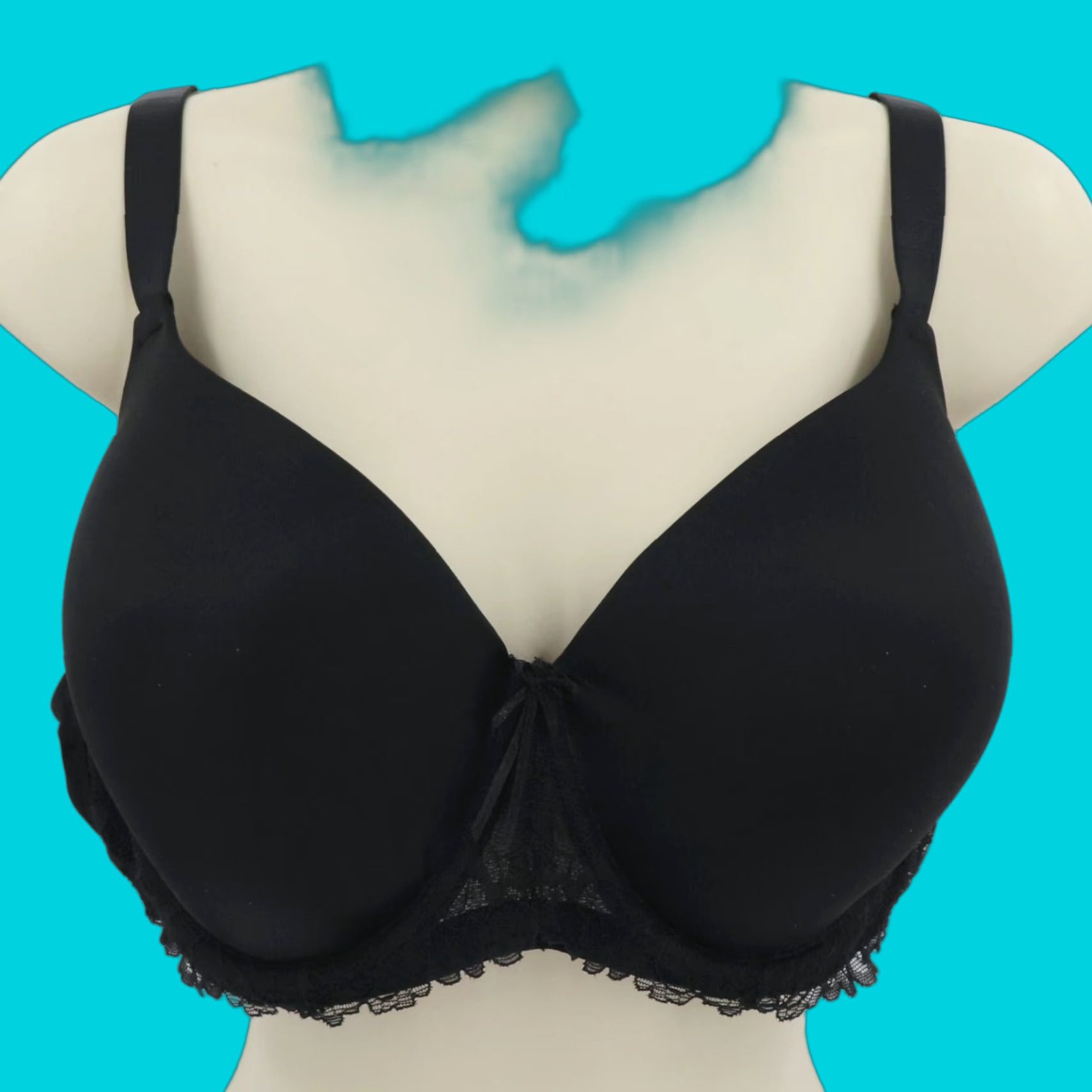 Vintage Dreamfit Bra Solid Black Bow Lace Trim Underwire Lined 42C Plus Size R7052X Nylon Blended Fabric T-Shirt Underwired Hook & Eye 42 Band Women Size ONE SIZE - 1 Thumbnail