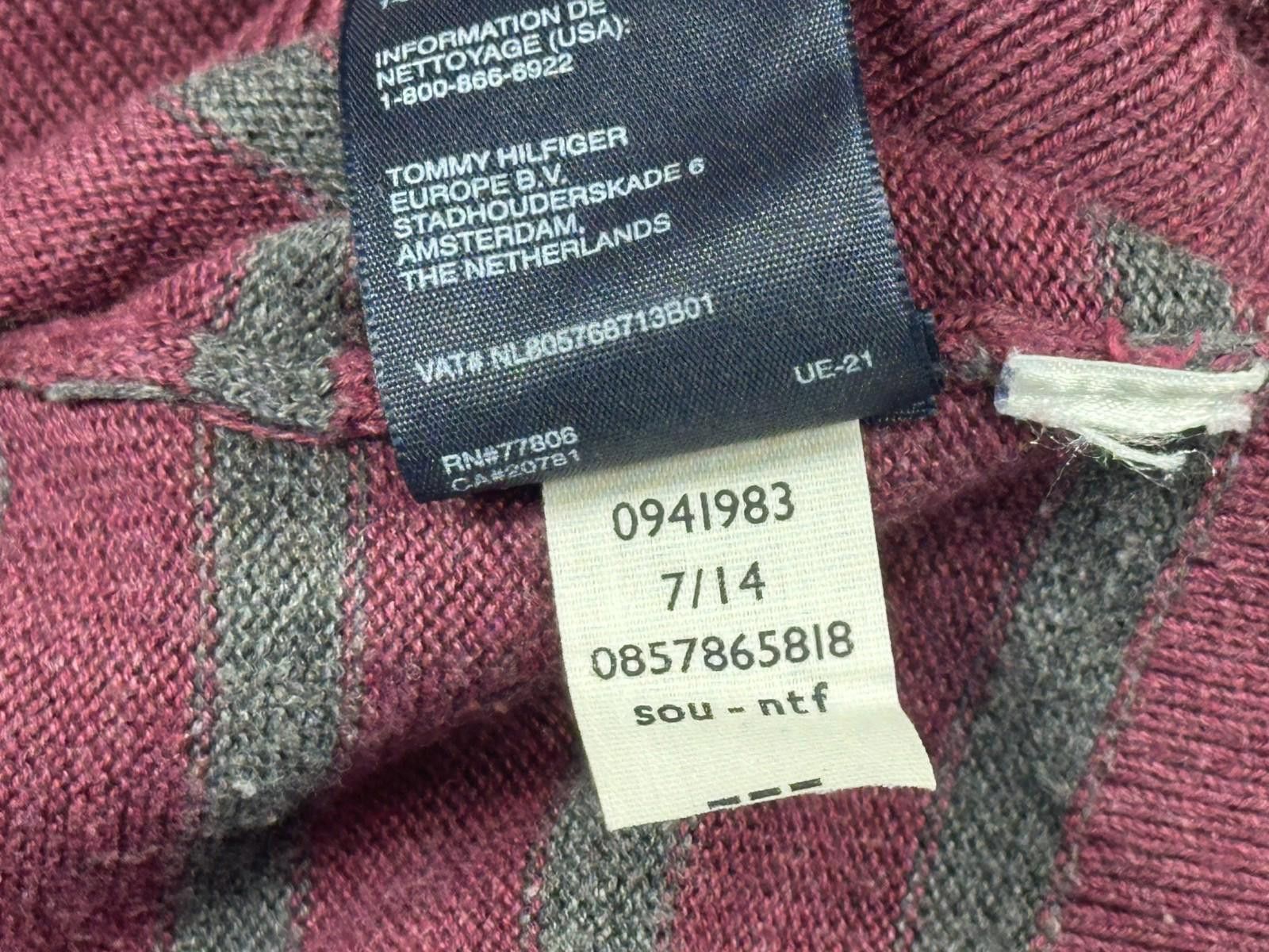 Tommy Hilfiger Tommy Hilfiger Men L Maroon/Gray Striped Pima Cotton Sweater Size US L / EU 52-54 / 3 - 8 Thumbnail