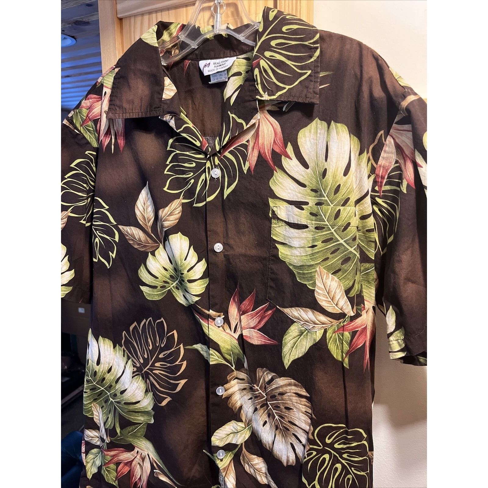 Other Malihini Men's XL Brown Floral Button Cotton Hawaiian Shirt Size US XL / EU 56 / 4 - 7 Thumbnail