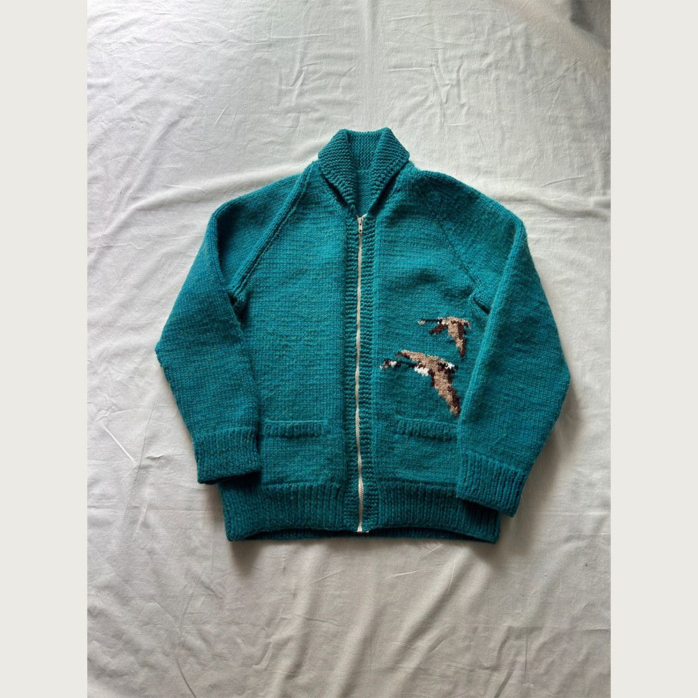 image of 80's Vintage Duck Duck Cowichan Cardigan in Teal, Men's (Size Large)