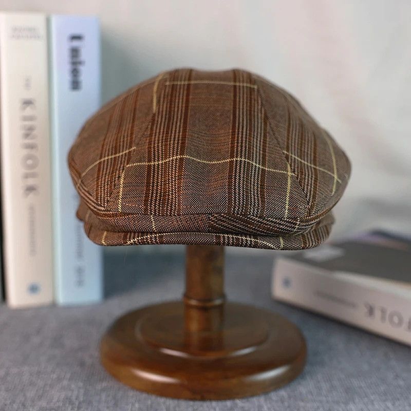 Japanese Brand × Vintage Man Brown Plaid Newsboy Hat Size ONE SIZE - 1 Thumbnail
