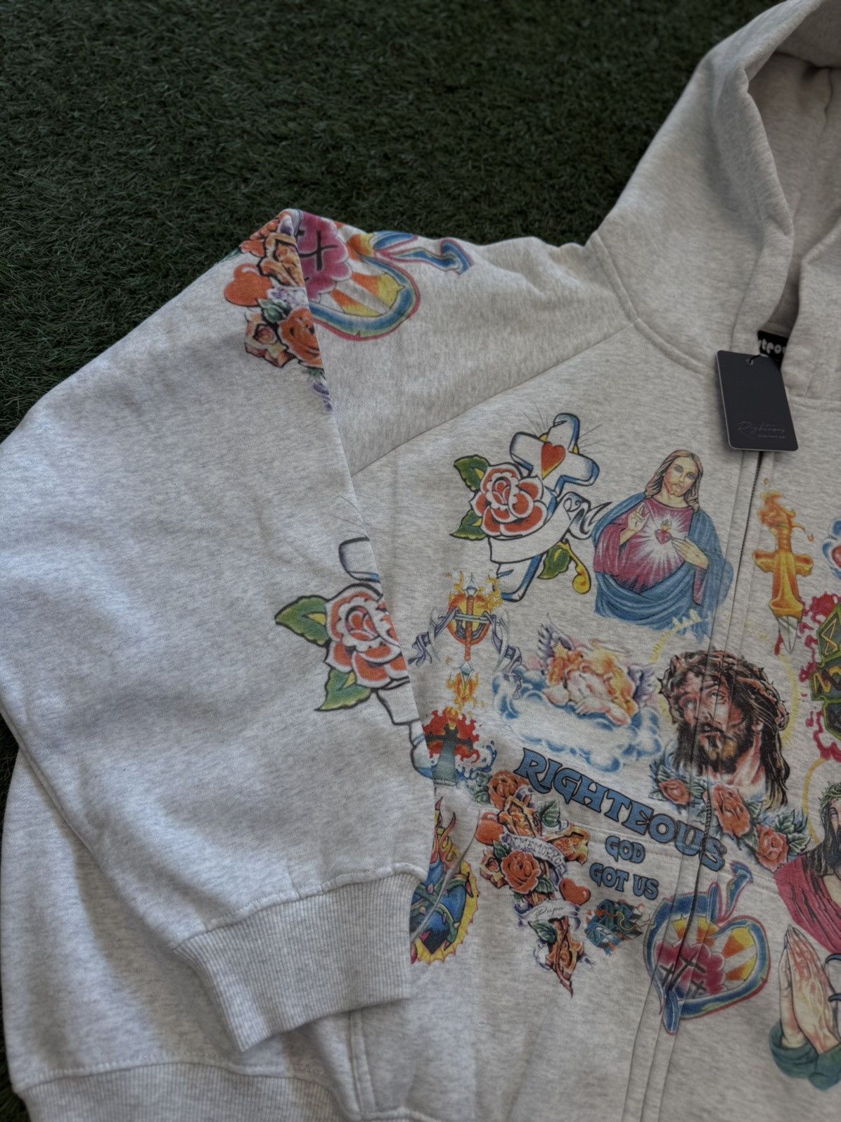 Japanese Brand × Vintage We Are Righteous Grey Zip Up Hoodie Size XL (NEW) Size US XL / EU 56 / 4 - 3 Thumbnail