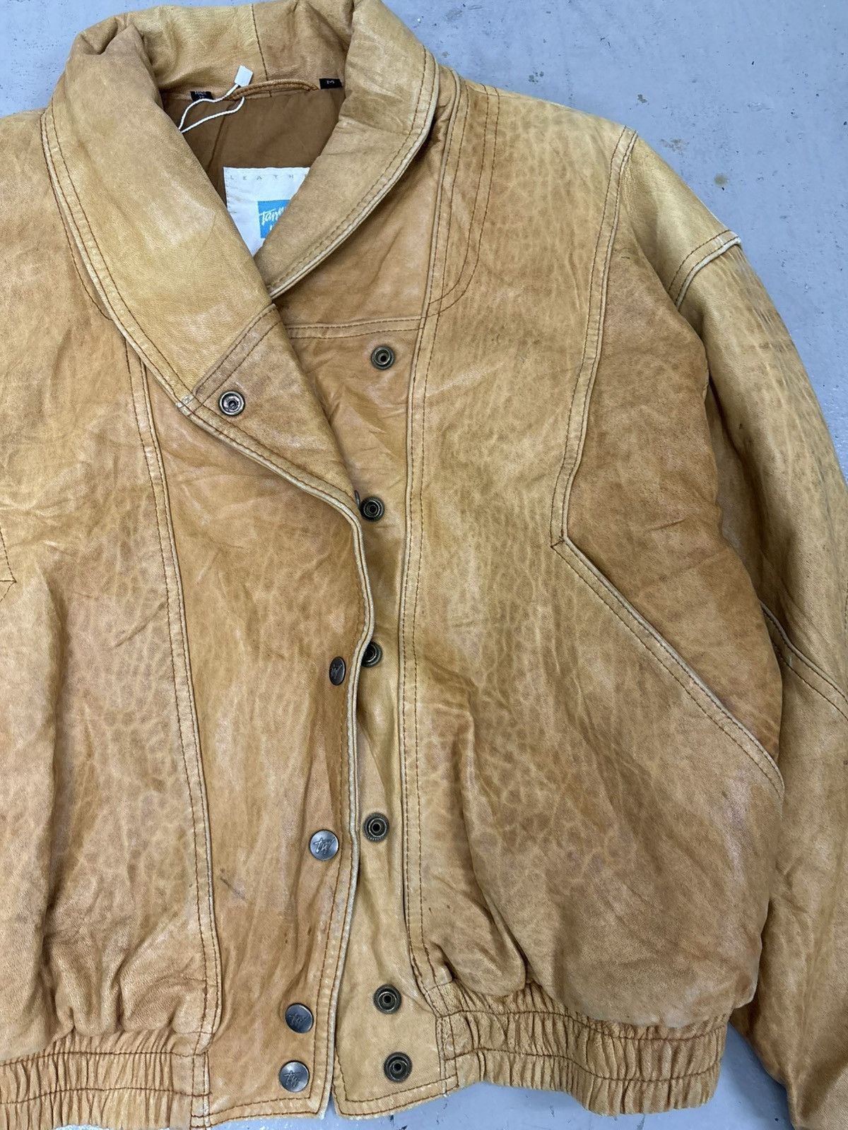 Rare Vintage 80s Patina Leather Bomber Jacket Double Collar