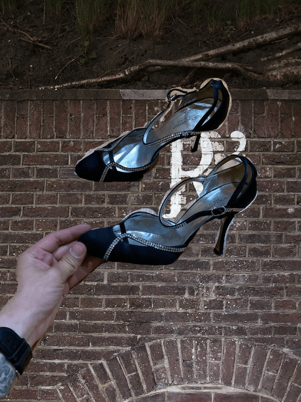Dolce & Gabbana D&G Velvet Crystal Slingback Heels Vintage shoes chic Size US 7 / IT 37 - 1 Thumbnail