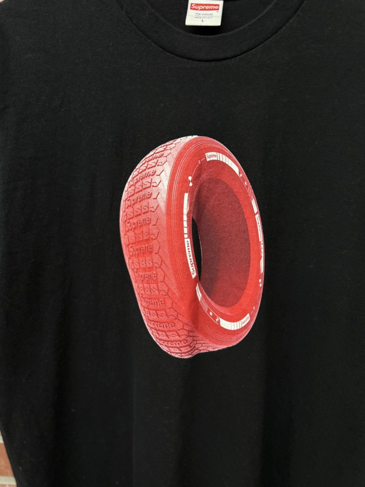 Supreme Supreme Black Tire Tee Shirt Size Large Pre Owned 🧼 Size US L / EU 52-54 / 3 - 7 Thumbnail