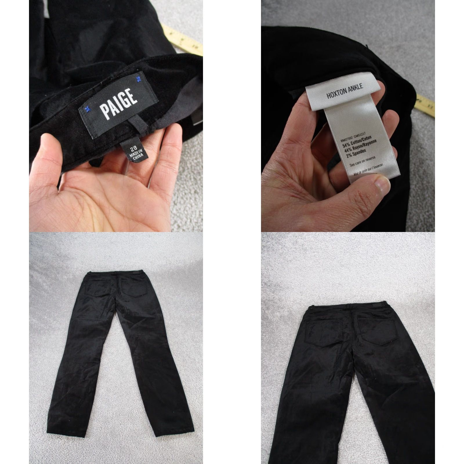 Paige PAIGE Pants Women's 28 Hoxton Velvet Ankle Skinny Black Cotton Blend Zipper Front - 28 - Regular - Slim/Stretch - Womens Size 28" / US 6 / IT 42 - 8 Thumbnail