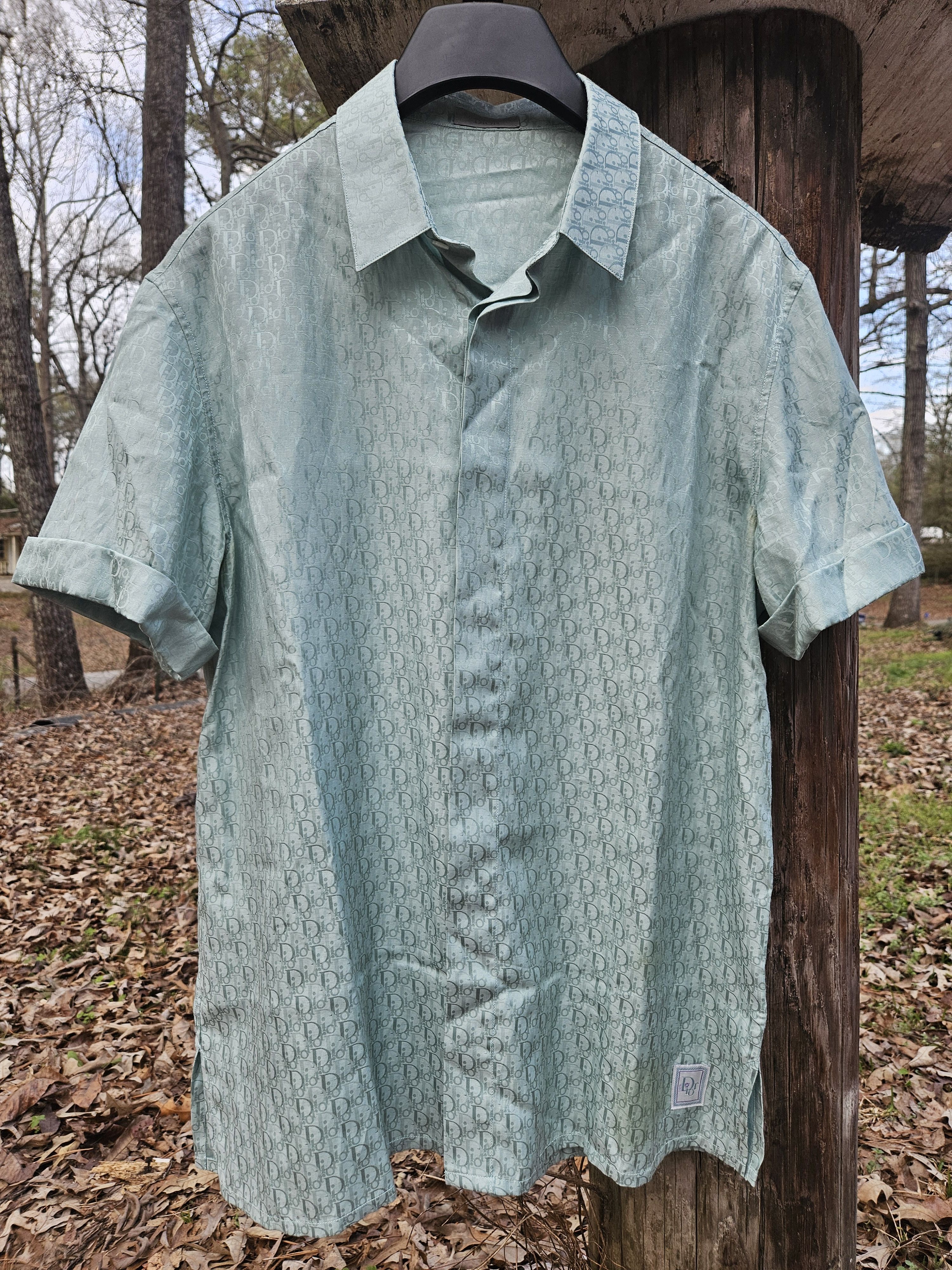 Dior x ERL Oblique Mint Green Silk Button Up Shirt