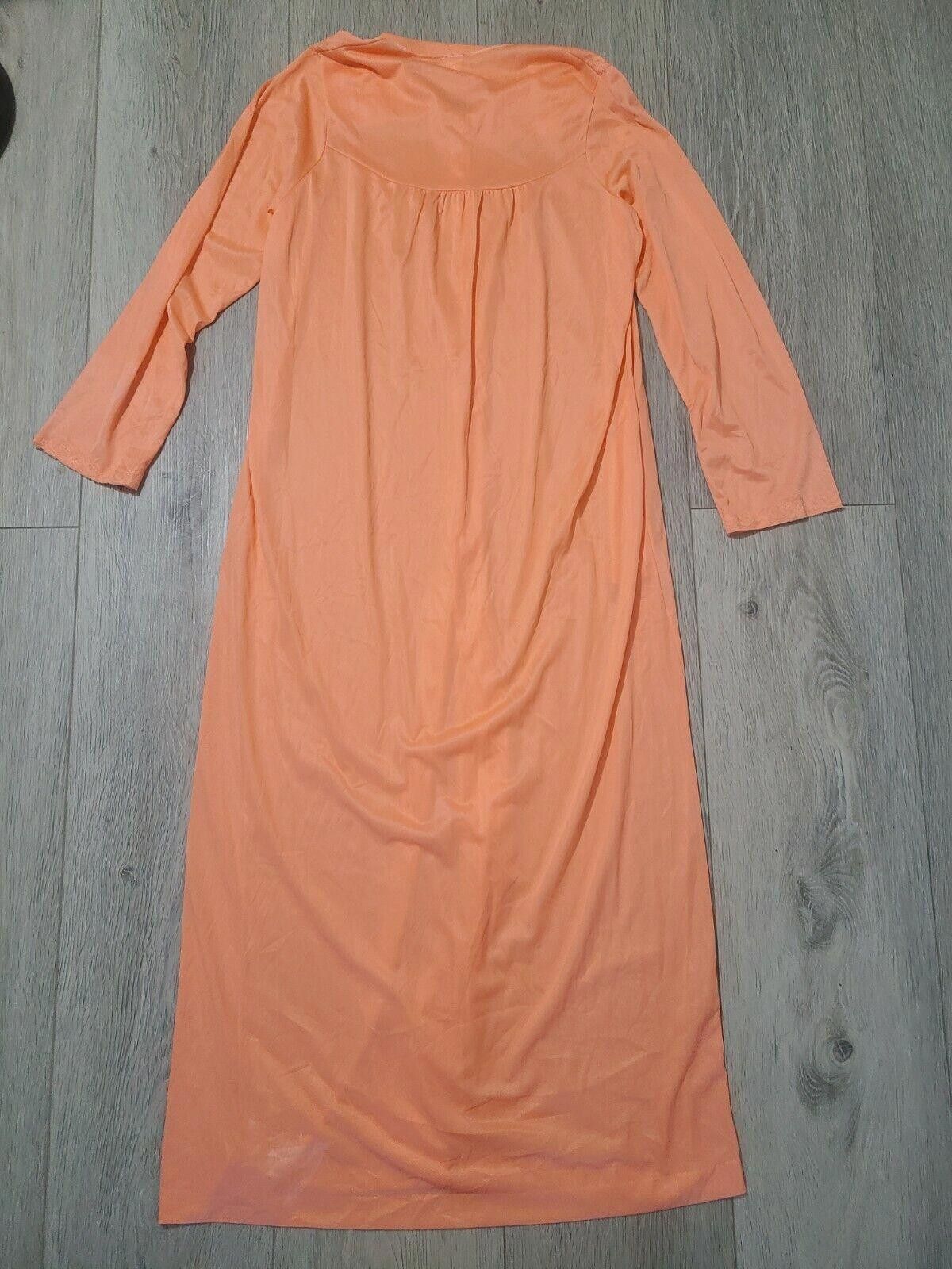 Designer Vintage Robe Texsheen Orange Gown Long Small nylon lingerie Size ONE SIZE - 2 Thumbnail