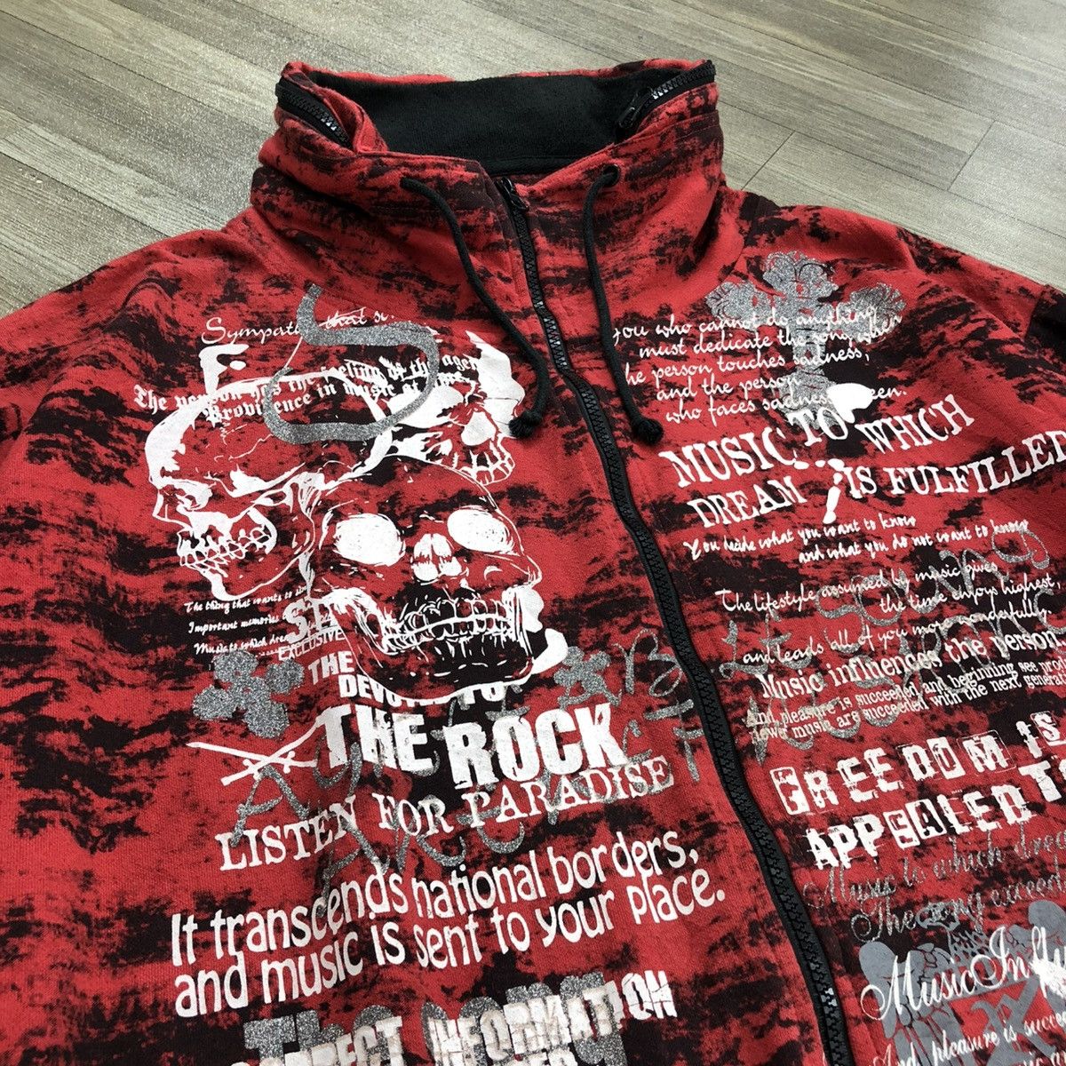 14th Addiction × If Six Was Nine × Le Grande Bleu (L.G.B.) ☠️ 2000s TimeStep Poem Cross Skulls Punks Goa Bono Jacket Size US XXL / EU 58 / 5 - 9 Thumbnail
