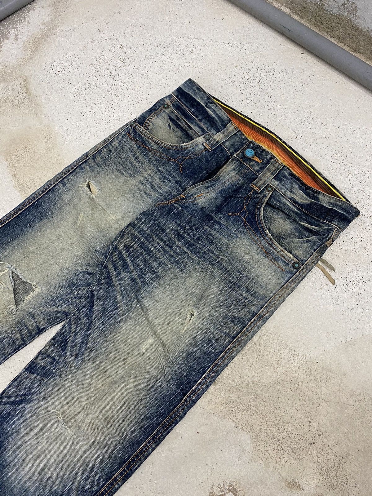 Edwin × Japanese Brand Edwin Blue Trip Mud Washed Whisker Distress Zipper Pocket Size US 31 - 5 Thumbnail