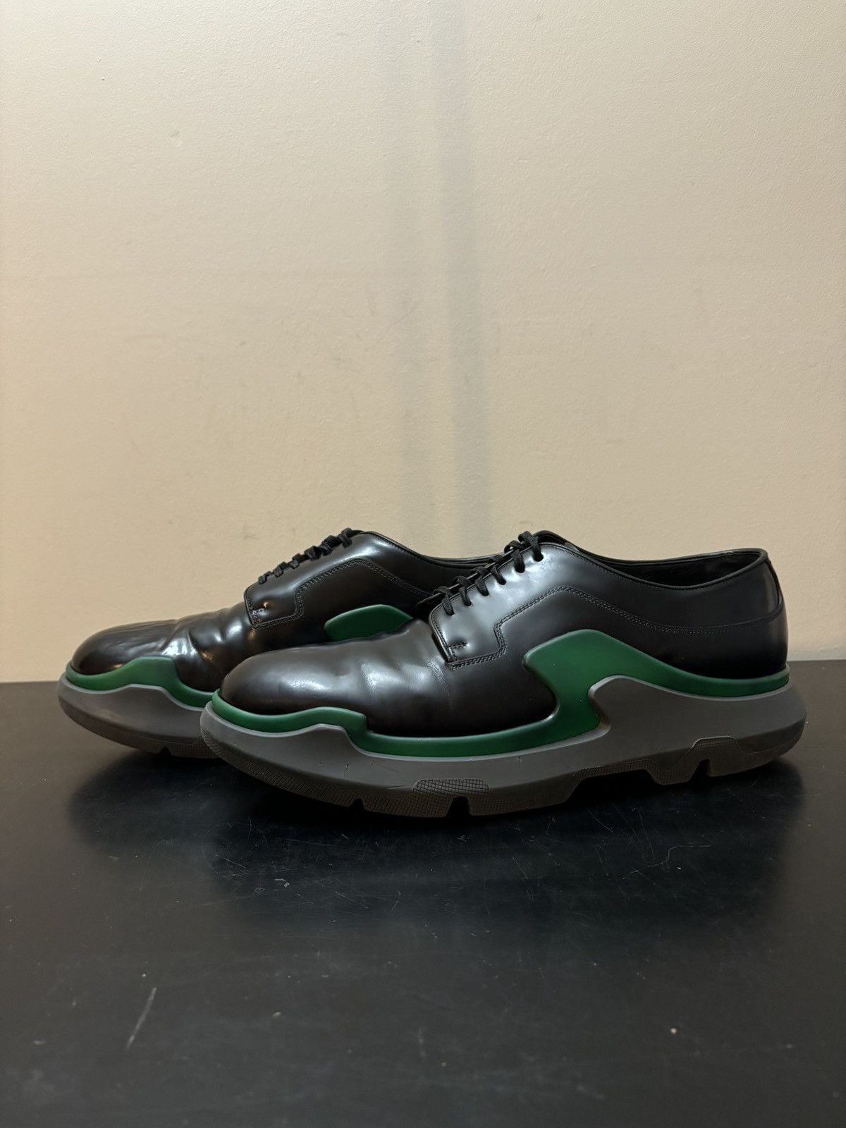 Prada Prada Platform Glossy Leather Derby Shoes Green Grey Size US 9 / EU 42 - 1 Thumbnail