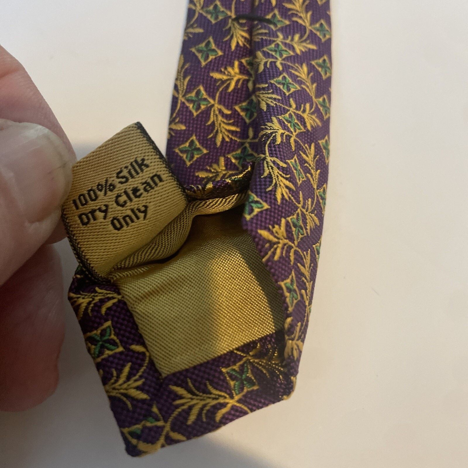 Hickey Freeman HICKEY FREEMAN Men's 100% Silk Tie Purple Green Gold Floral Size ONE SIZE - 7 Thumbnail