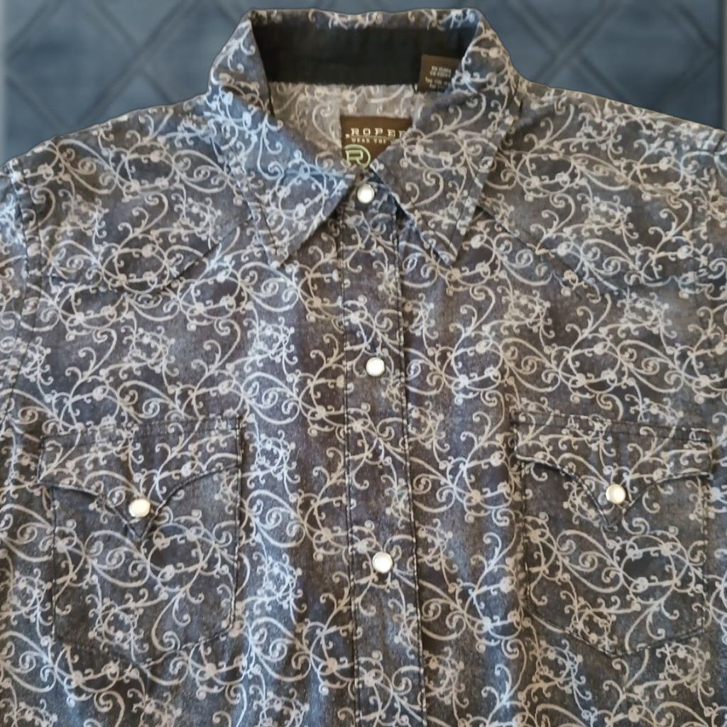 Roper Roper Shirt Womens Large Gray Floral Long Sleeve Snap Pockets Western Size L / US 10 / IT 46 - 1 Thumbnail