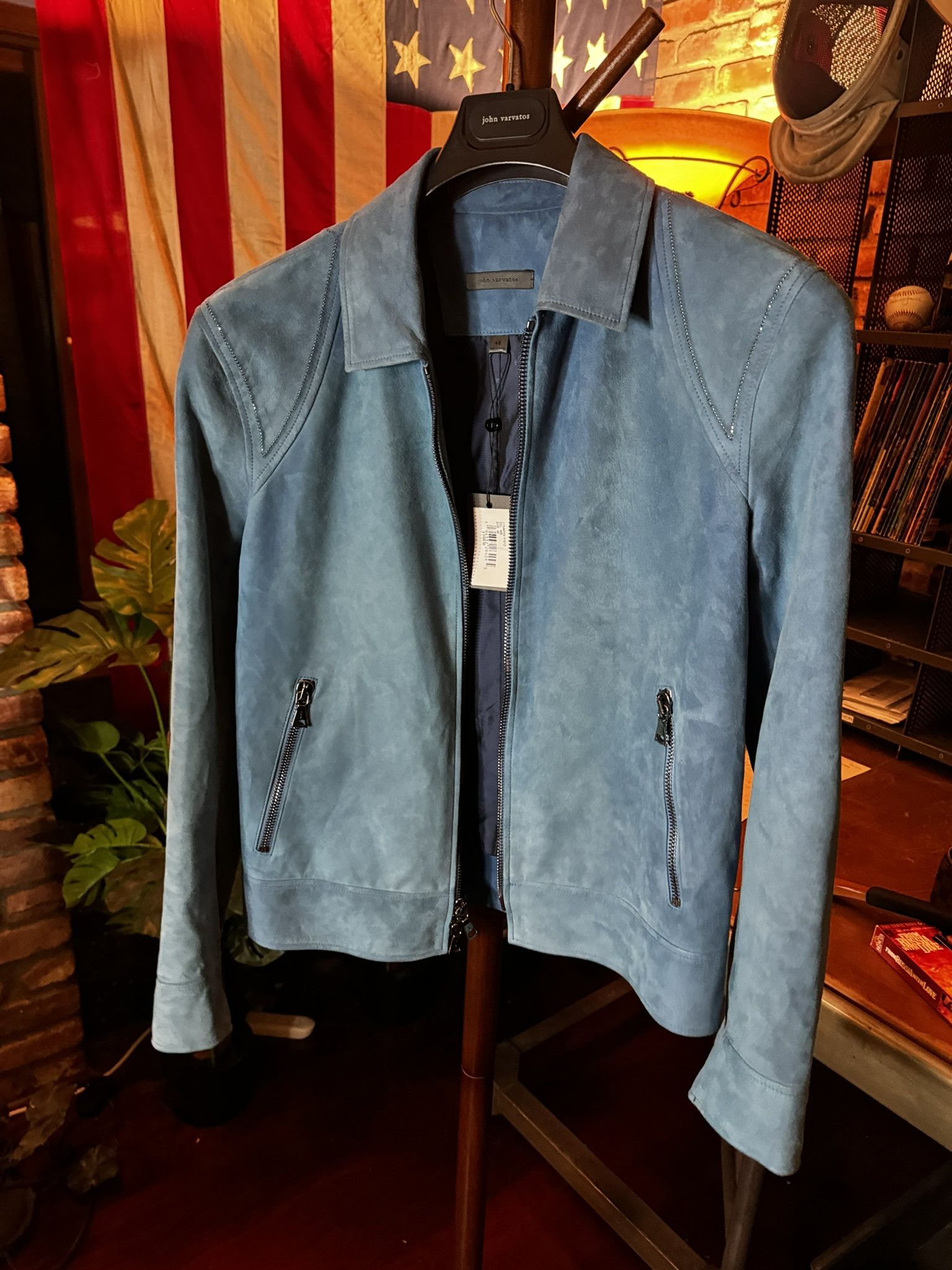 John Varvatos $2498 JOHN VARVATOS Blue Steel ROCKAWAY Suede Jacket sz 48 Size US M / EU 48-50 / 2 - 8 Thumbnail