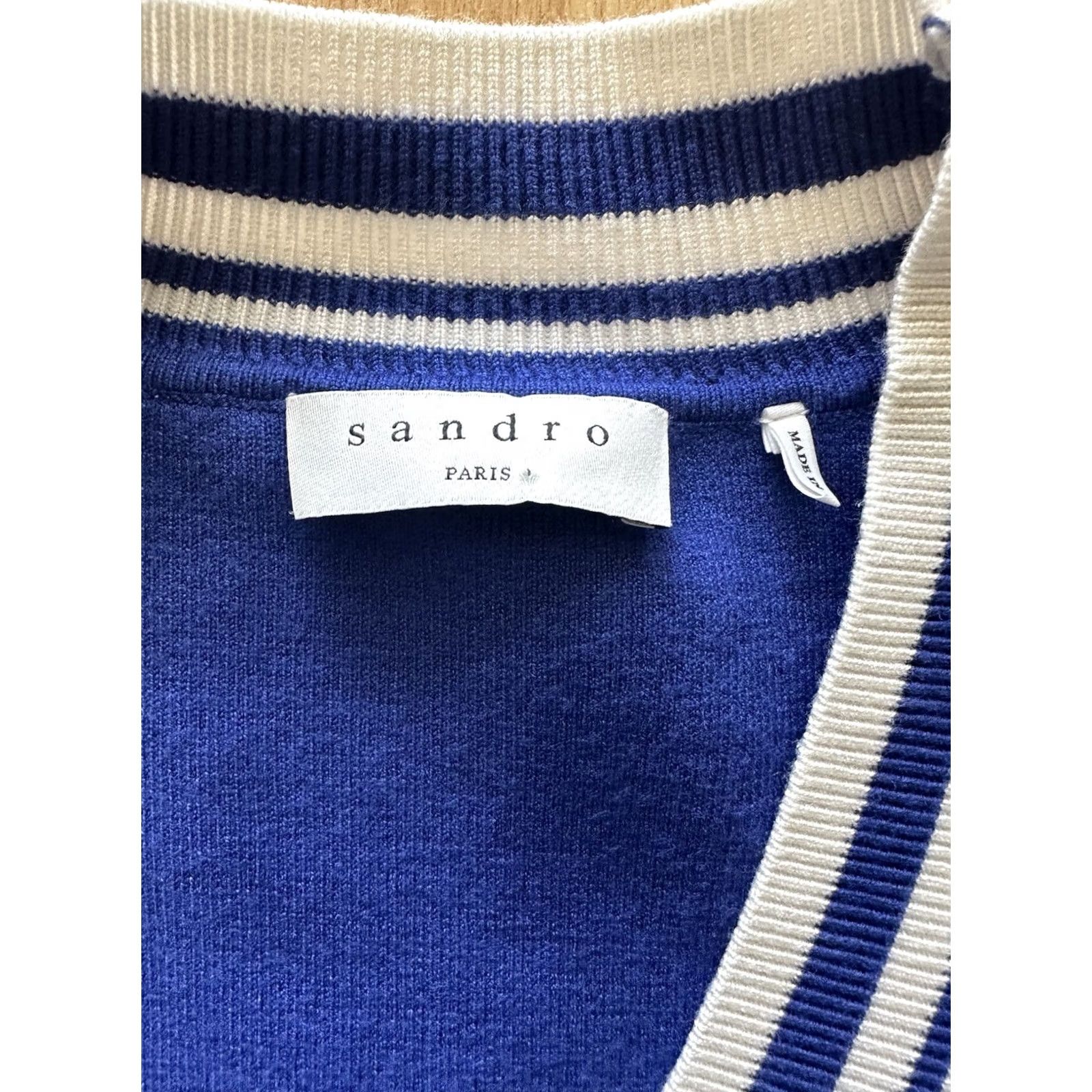 Sandro VINTAGE Sandro Paris V-Neck Polo Sweater Blue Cream Womens Small Regular Size S / US 4 / IT 40 - 4 Thumbnail