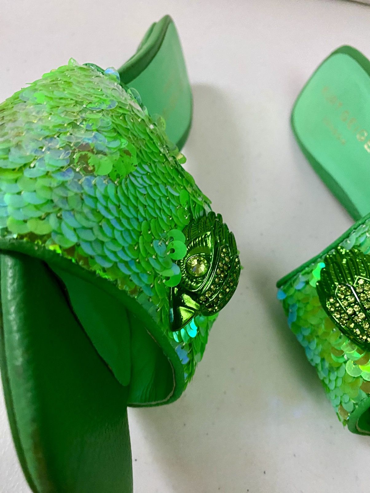 Kurt Geiger KURT GEIGER Green Kensington Sequin-Embellished Woven Mules Size US 6.5 / IT 36.5 - 7 Thumbnail