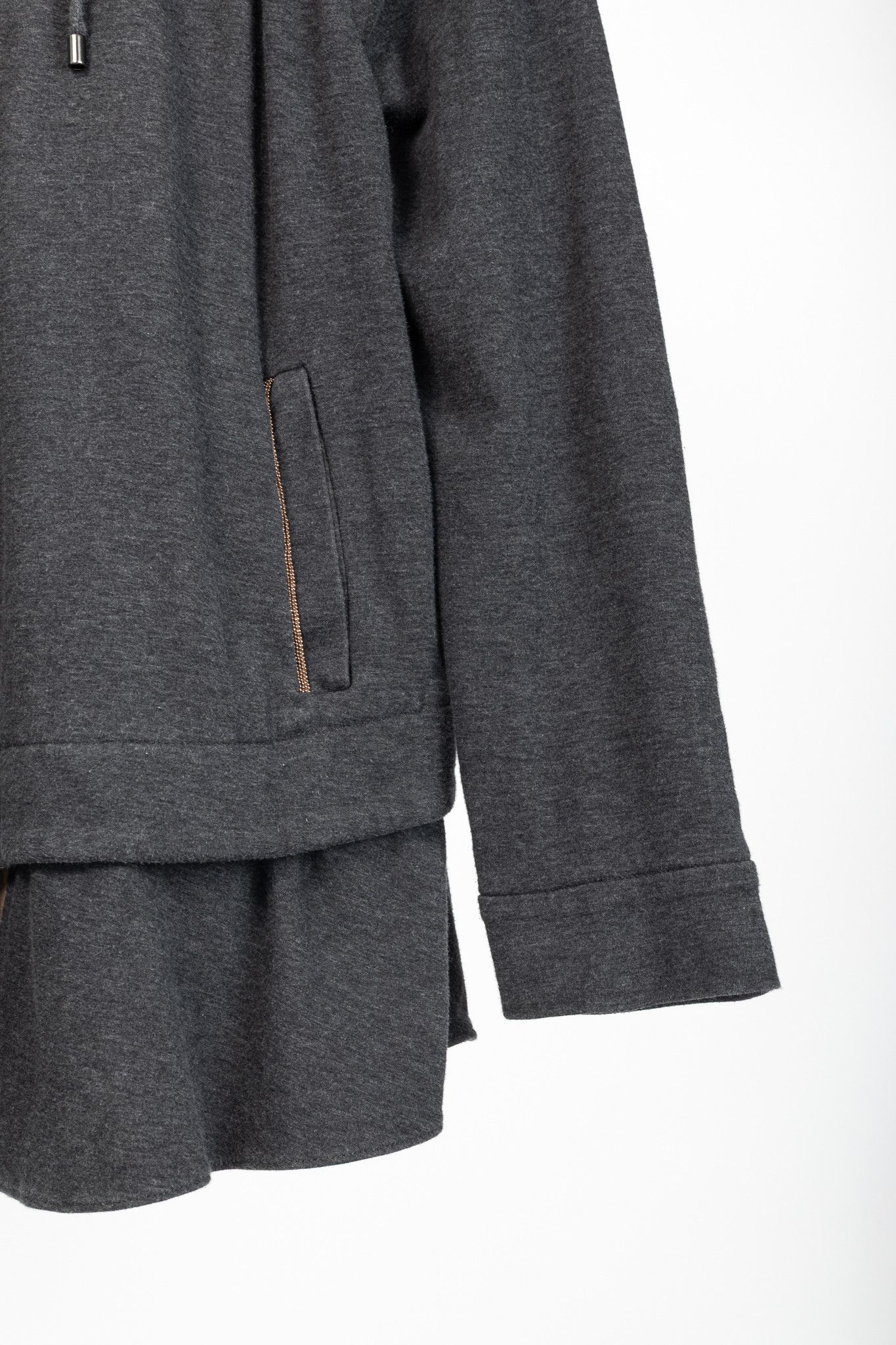 Brunello Cucinelli Brunello Cucinelli Grey Cotton-Jersey Monili Peplum Hoodie Size L / US 10 / IT 46 - 6 Thumbnail