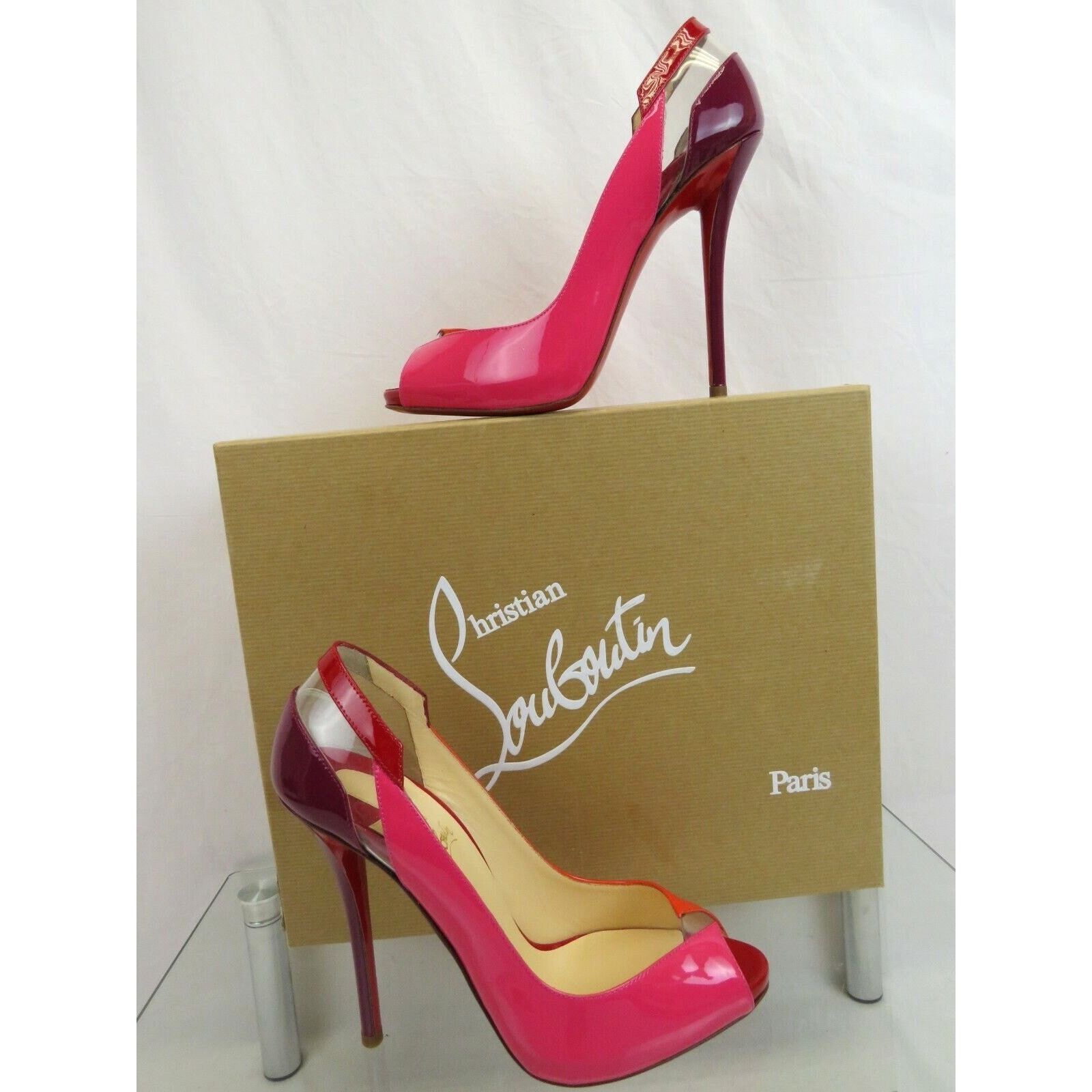 Christian Louboutin TECHNICATINA 120 MULTICOLOR PATENT LEATHER PVC PEEP PUMPS 38 Size US 8 / IT 38 - 2 Thumbnail