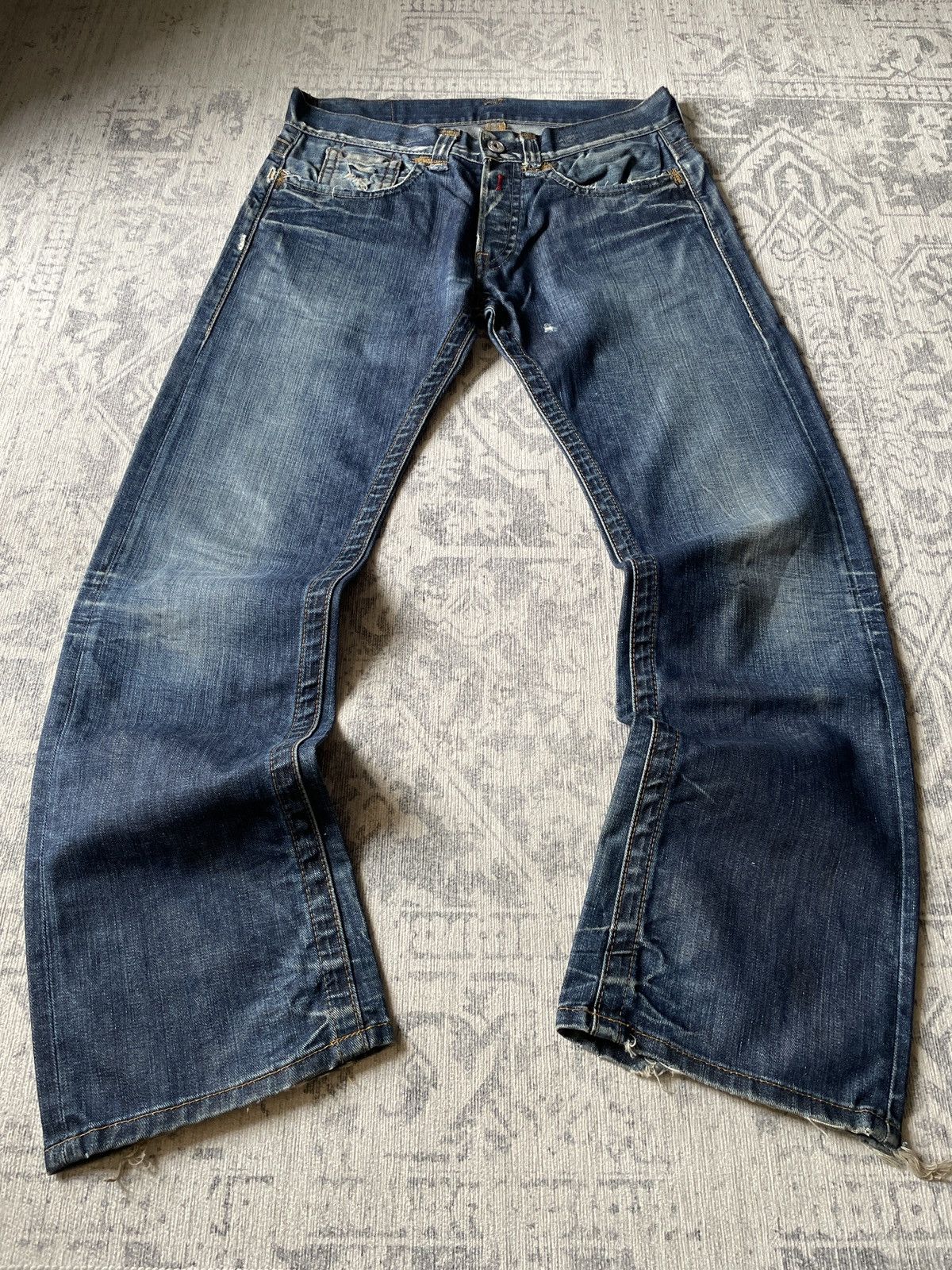 Pre-owned Hysteric Glamour X If Six Was Nine Japan Avant Garde Vintage Washed Faded Flared Ripped Jeans In Dark Blue