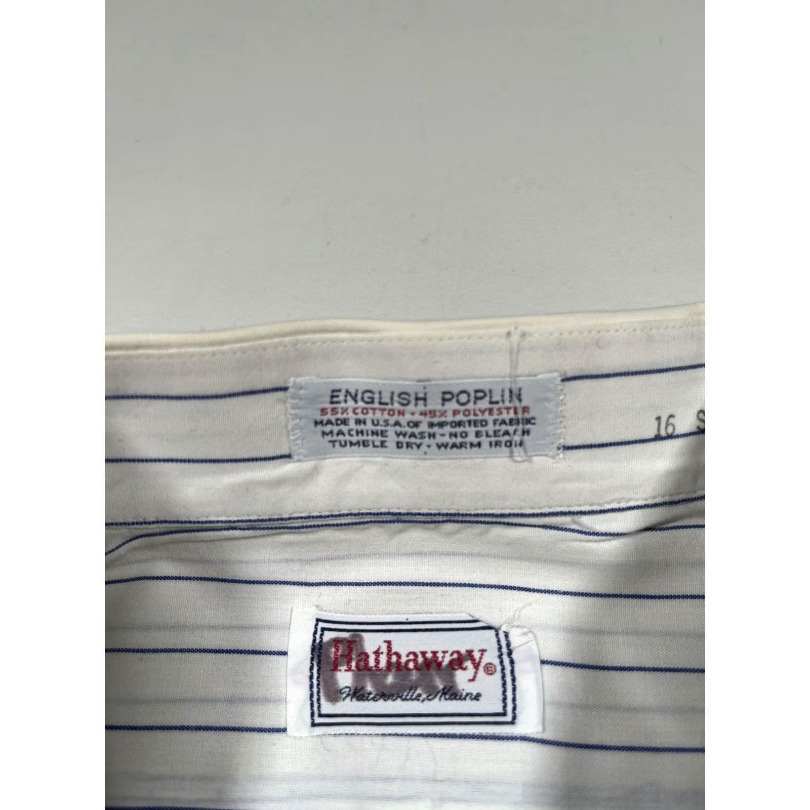 Vintage Hathaway Shirt Mens White Blue Stripe Short Sleeve English Poplin Made USA L Size US L / EU 52-54 / 3 - 4 Thumbnail