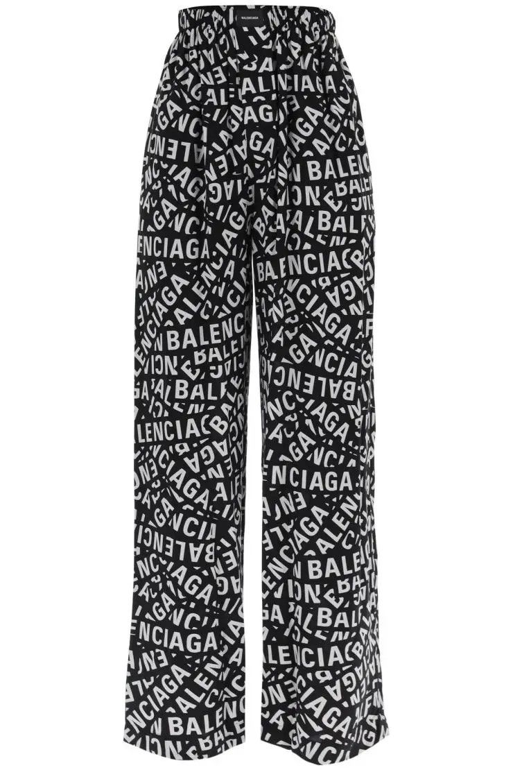 image of Balenciaga O1S22I1N0424 Logo Motif Trousers In Black/white, Women's (Size 36)