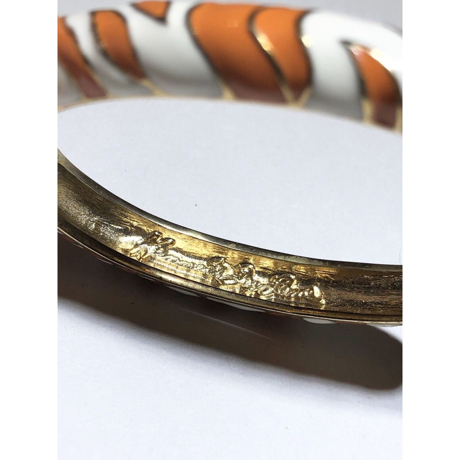 Kenneth Jay Lane KJL Kenneth Jay Lane Enamel Striped Cuff Hinged Bangle Brace Size ONE SIZE - 4 Preview