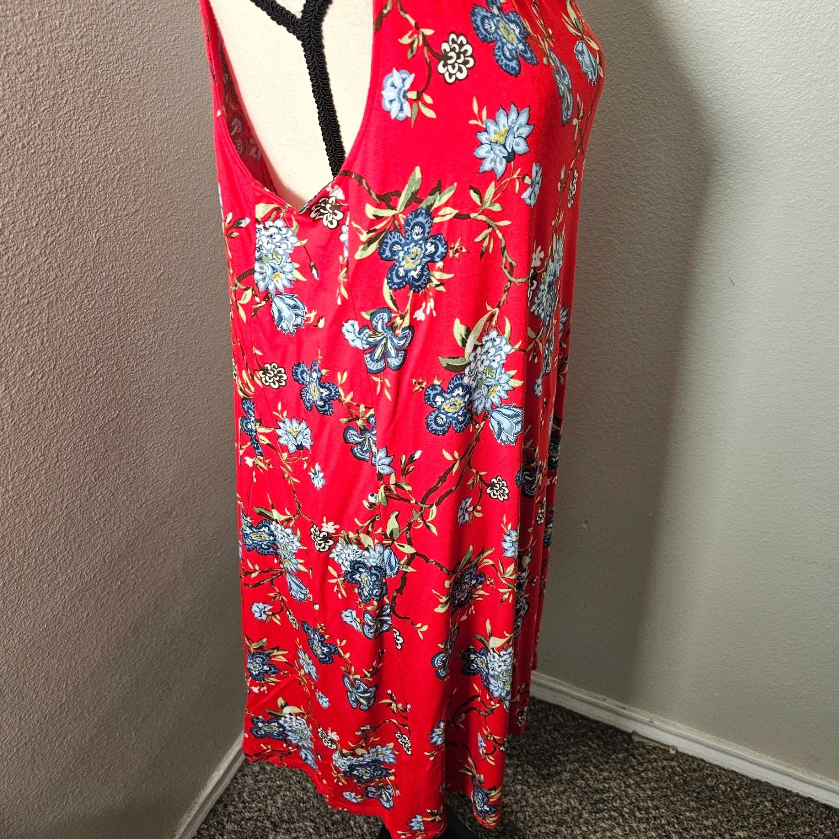 Loft LOFT Dress Knit Floral Sleeveless Mock Neck Long Length Red L Casual Sundress Womens Size L / US 10 / IT 46 - 6 Thumbnail