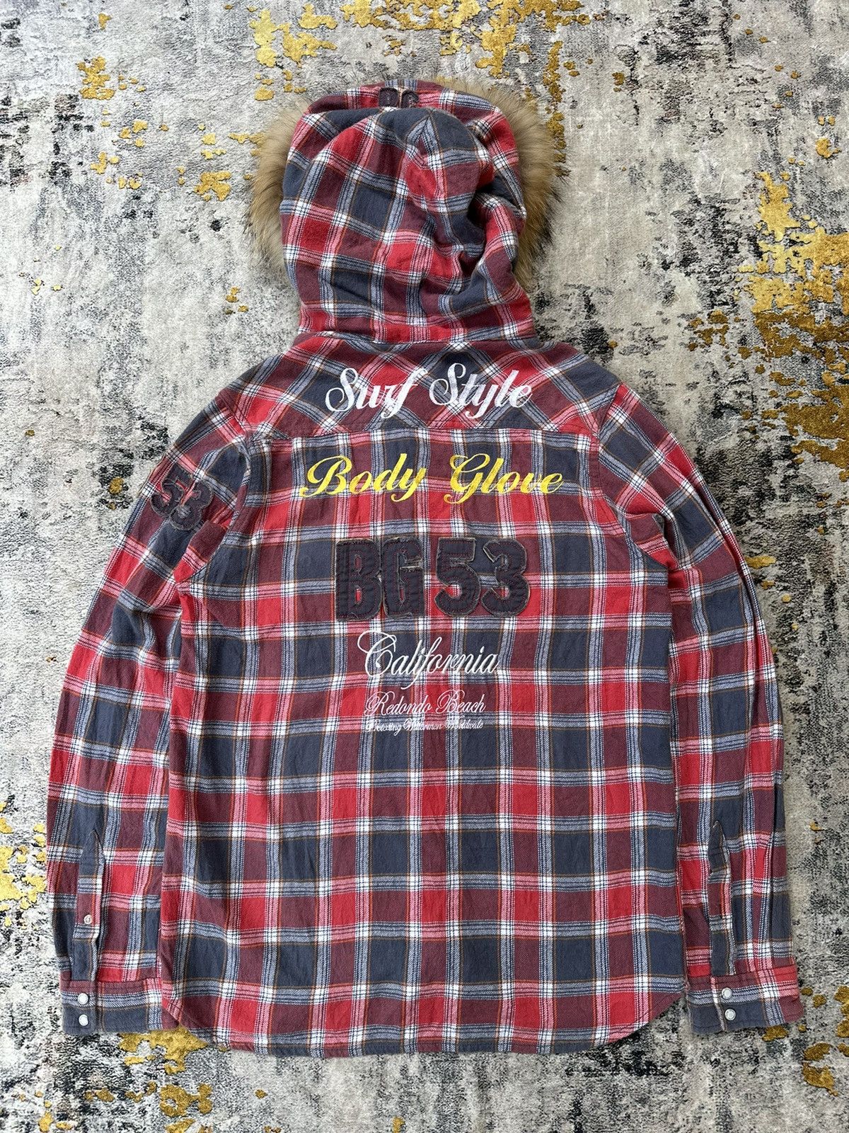 20471120 2000s SURF STYLE BG53 FUR HOODIE TARTAN Y2K LGB STYLE Size US L / EU 52-54 / 3 - 2 Thumbnail