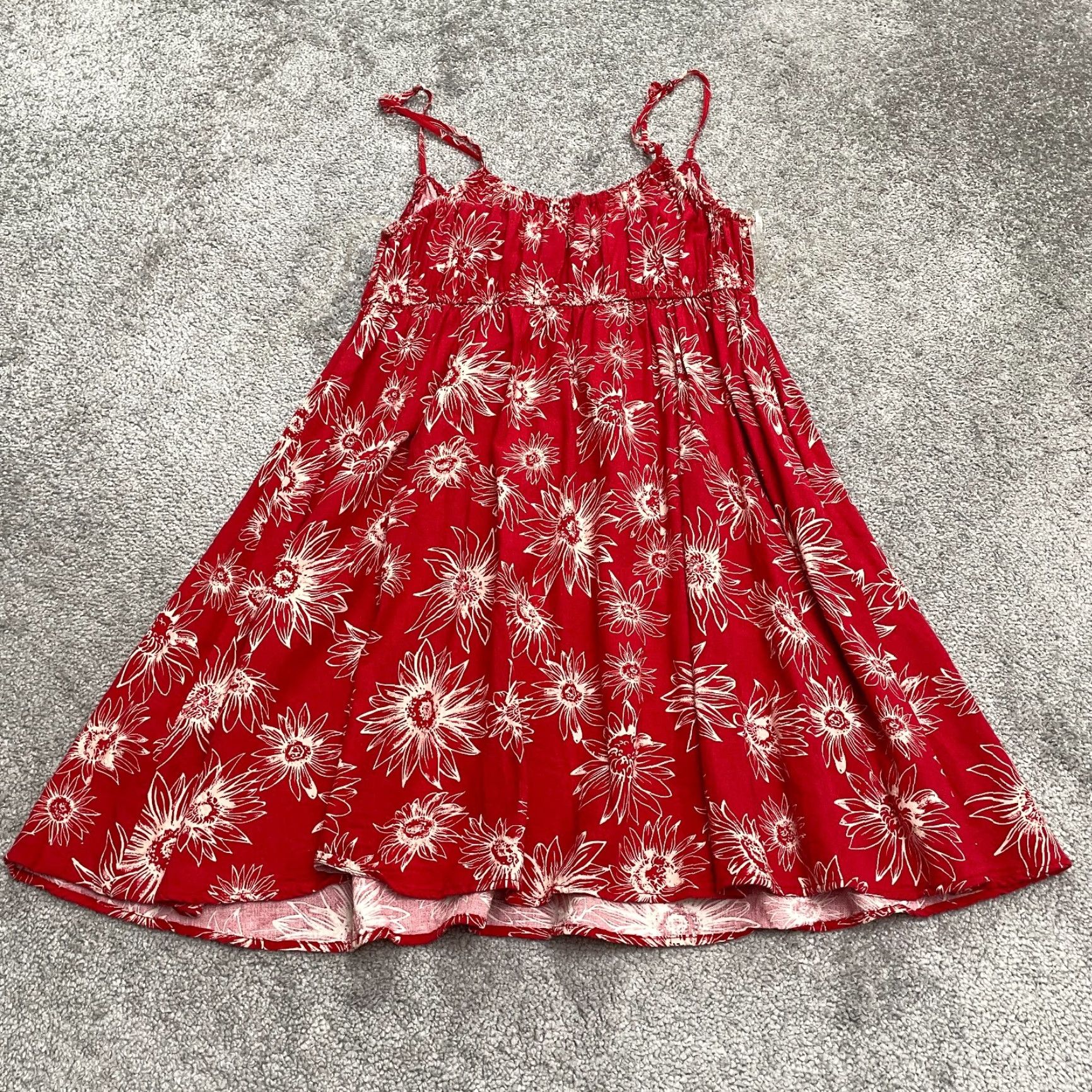 Vintage VINTAGE Rewind Women's Linen Rayon A-Line Sun Dress Midi Floral Spaghetti Strap Boho Casual Summer Red Girls Size L / US 10 / IT 46 - 2 Thumbnail