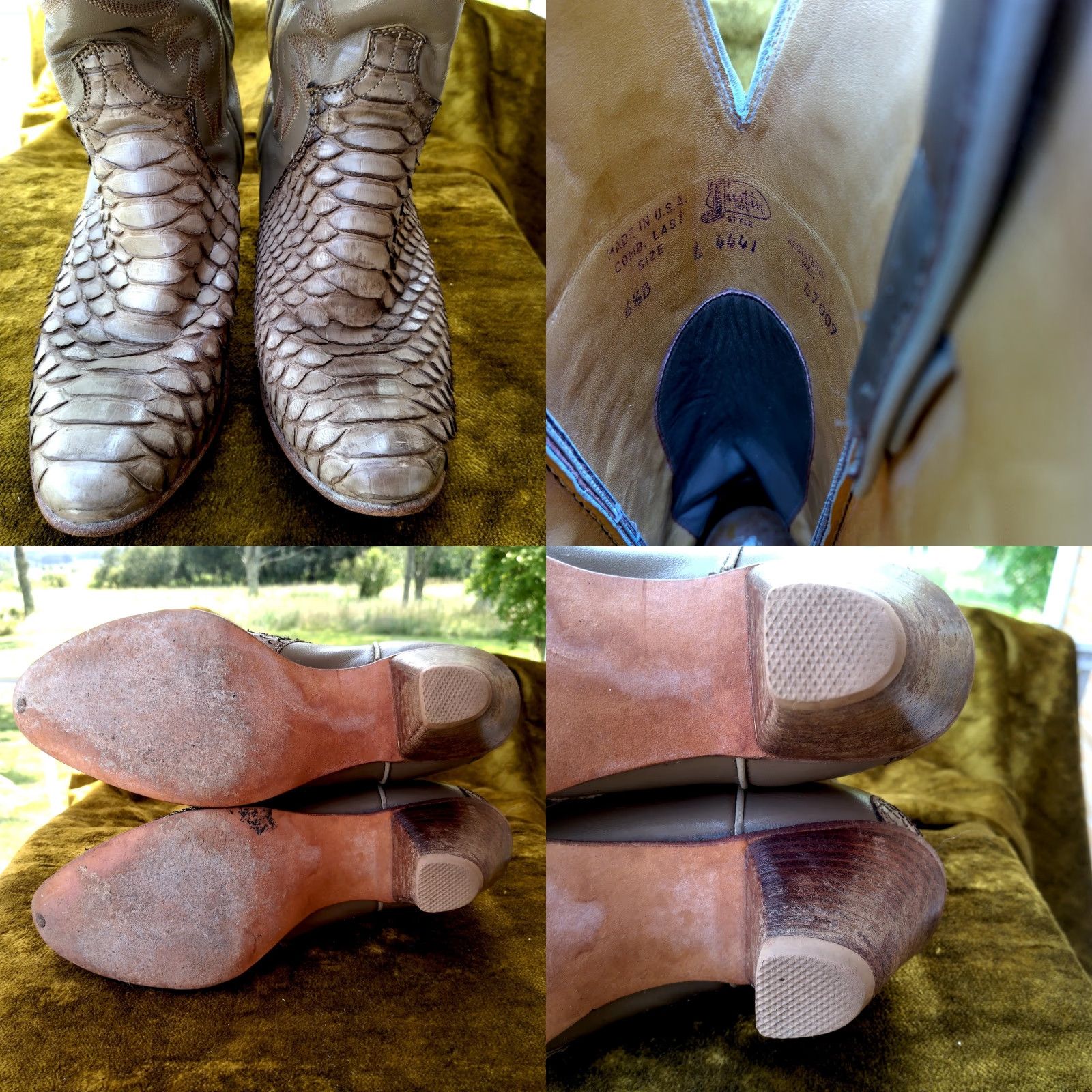 Justin Boots Justin Snakeskin Leather Cowboy Boots 6 1/2 B Brown Taupe Western L4441 USA 16" Boots Women Cowboy Western Snakeskin Handcrafted Leather Size US 7 / IT 37 - 8 Thumbnail