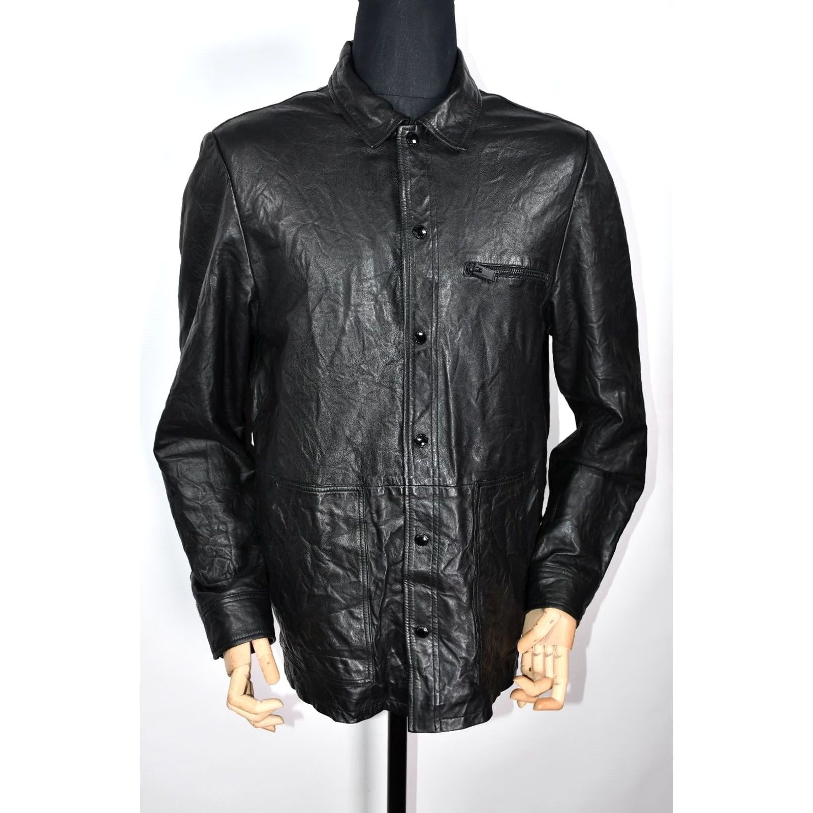 Zadig & Voltaire ZADIG & VOLTAIRE Blade Crinkle Leather Jacket L Women Black Snap Closure Casual Large Leather Jacket Size L / US 10 / IT 46 - 4 Thumbnail