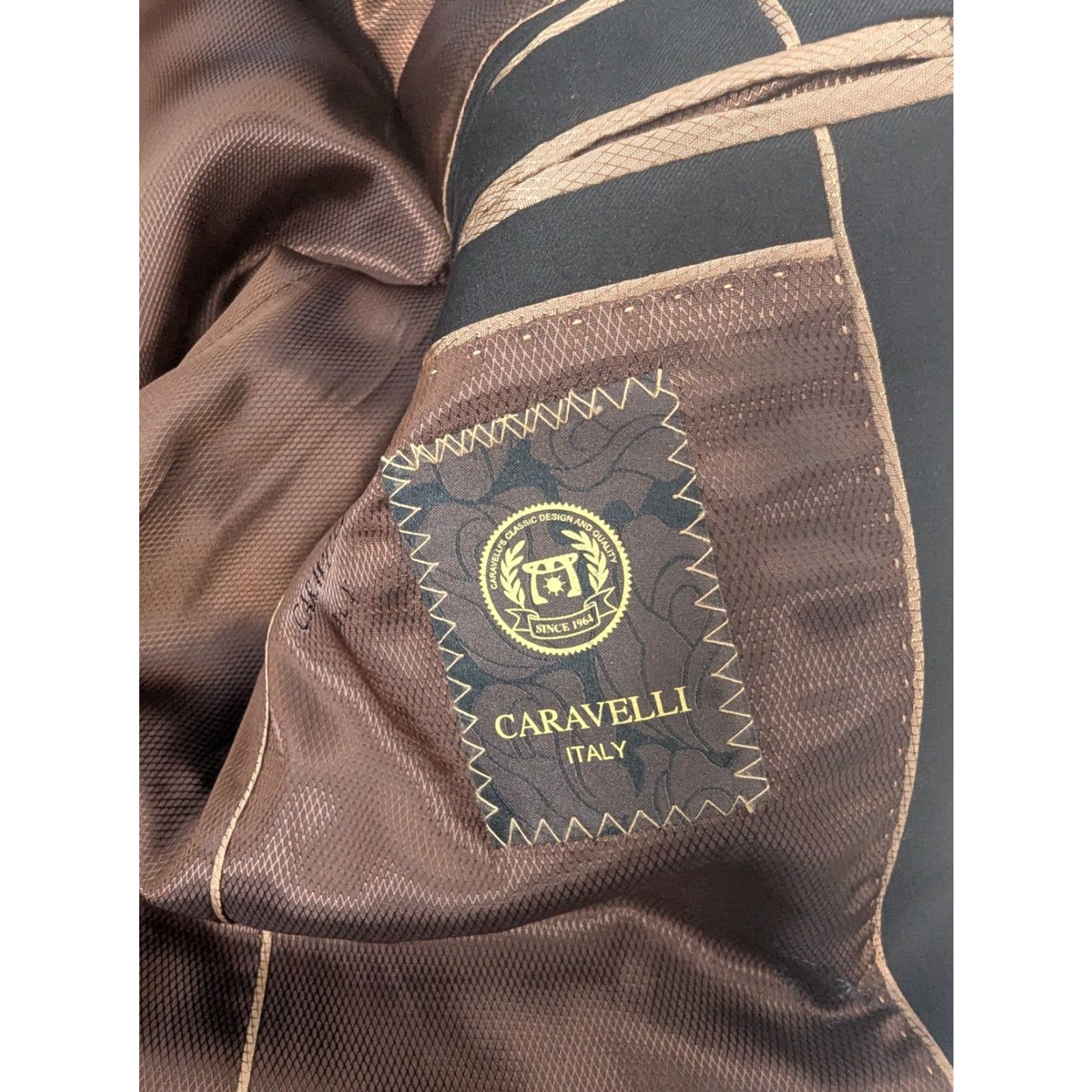 Vintage Caravelli Blazer Men’s Size 38 Regular Notch Lapel Black Oxford 2-Button Single-Breasted Business Casual Formal Wedding Jacket Size 38R - 7 Thumbnail